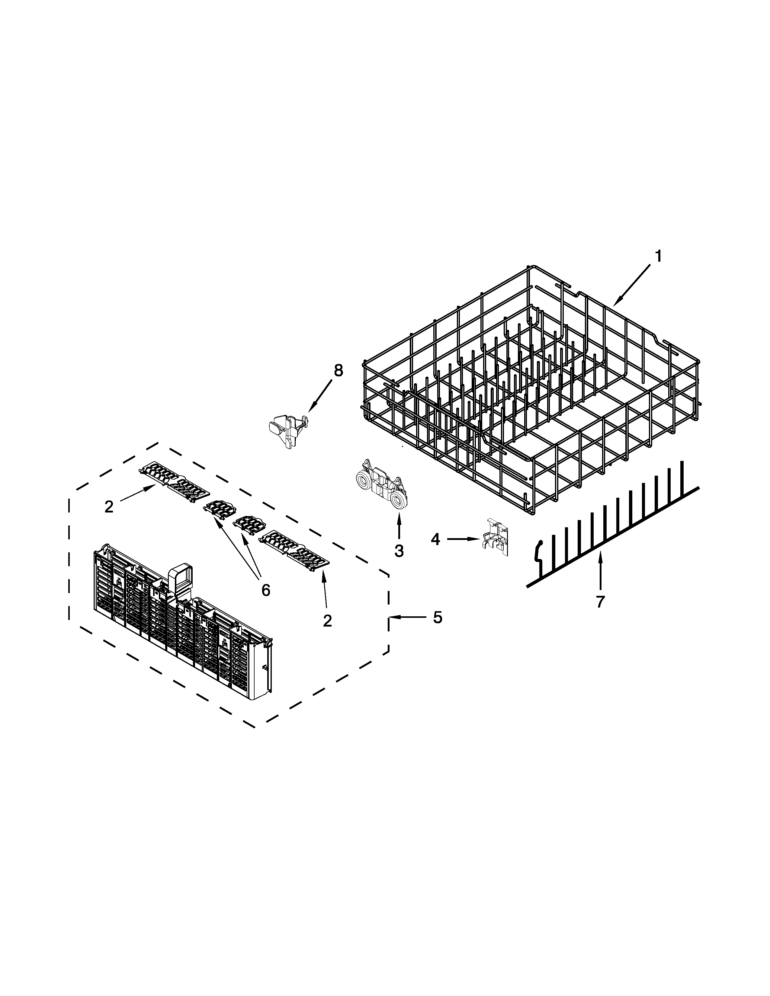 Whirlpool WDF760SADW2 lower rack parts diagram