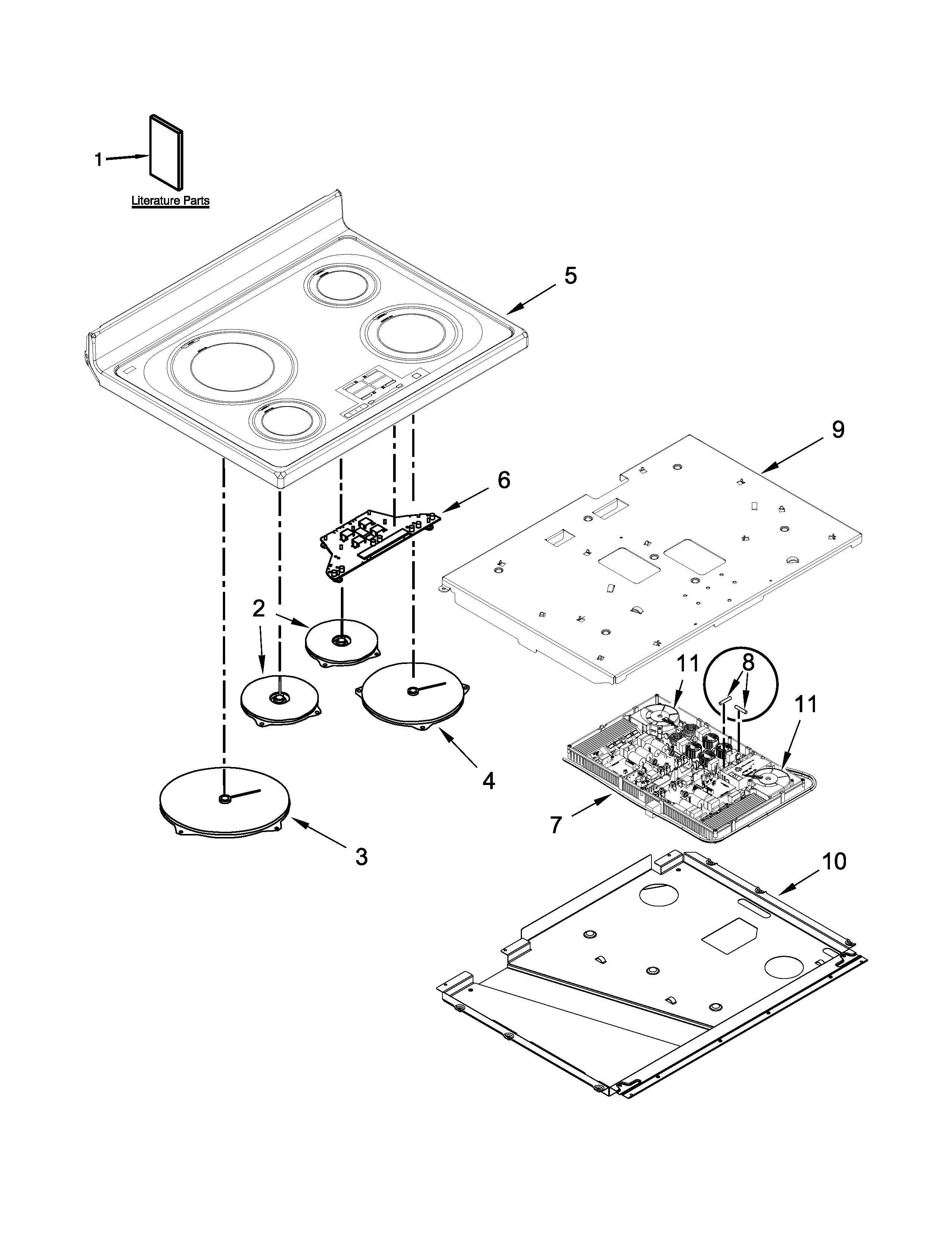 Whirlpool YWGI925C0BS2 cooktop parts diagram