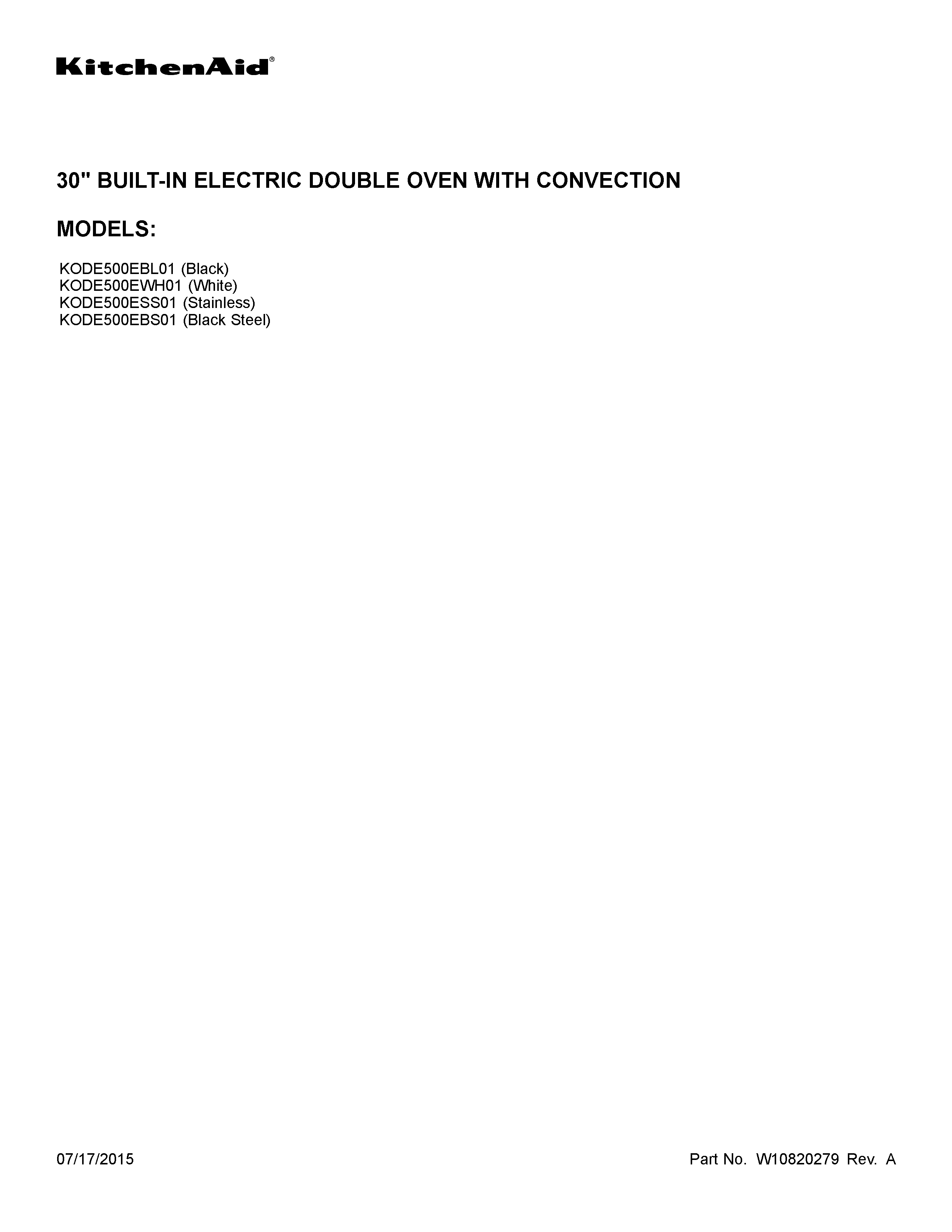 KitchenAid KODE500EBS01 cover sheet diagram