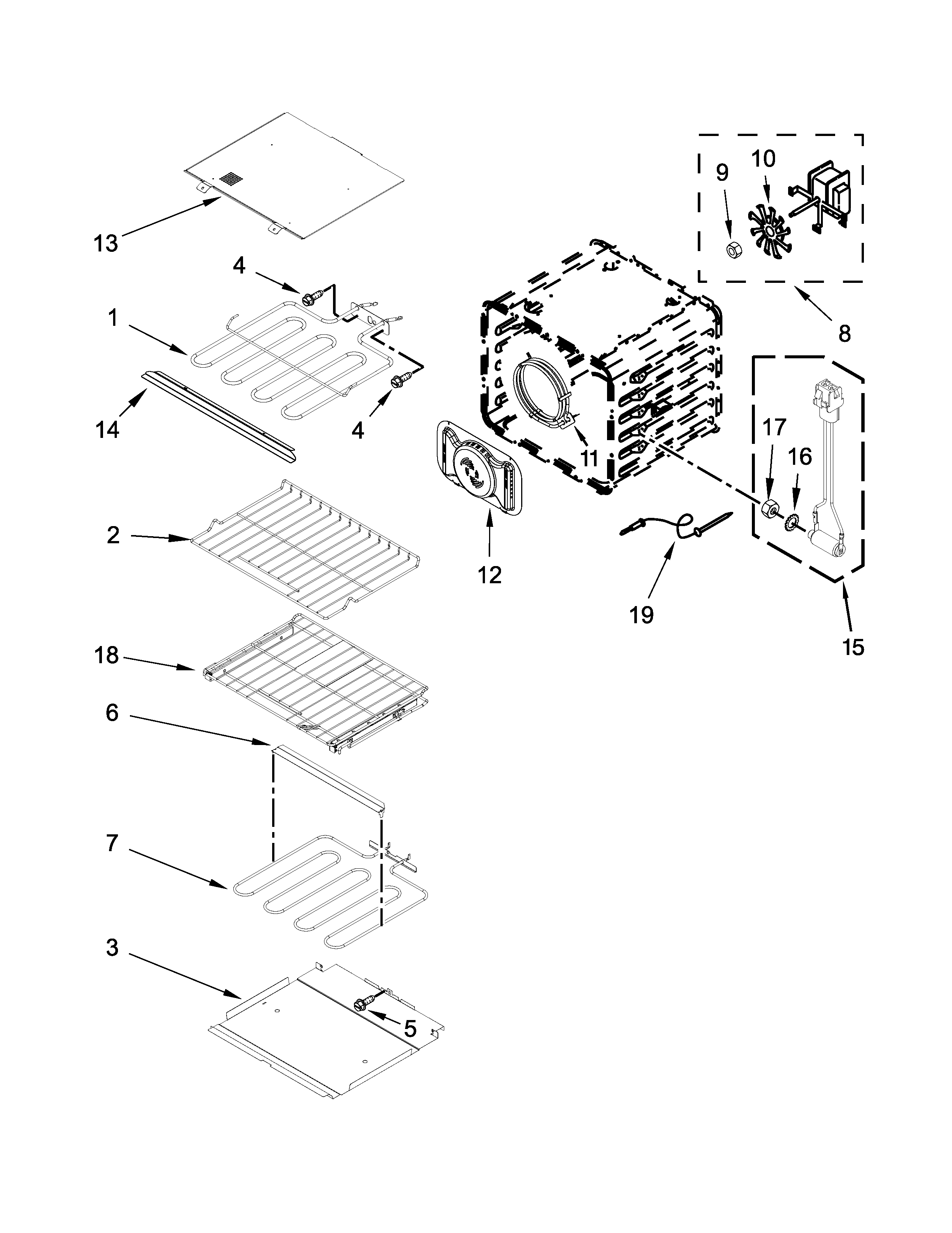 KitchenAid KODE500EBS01 internal oven parts diagram