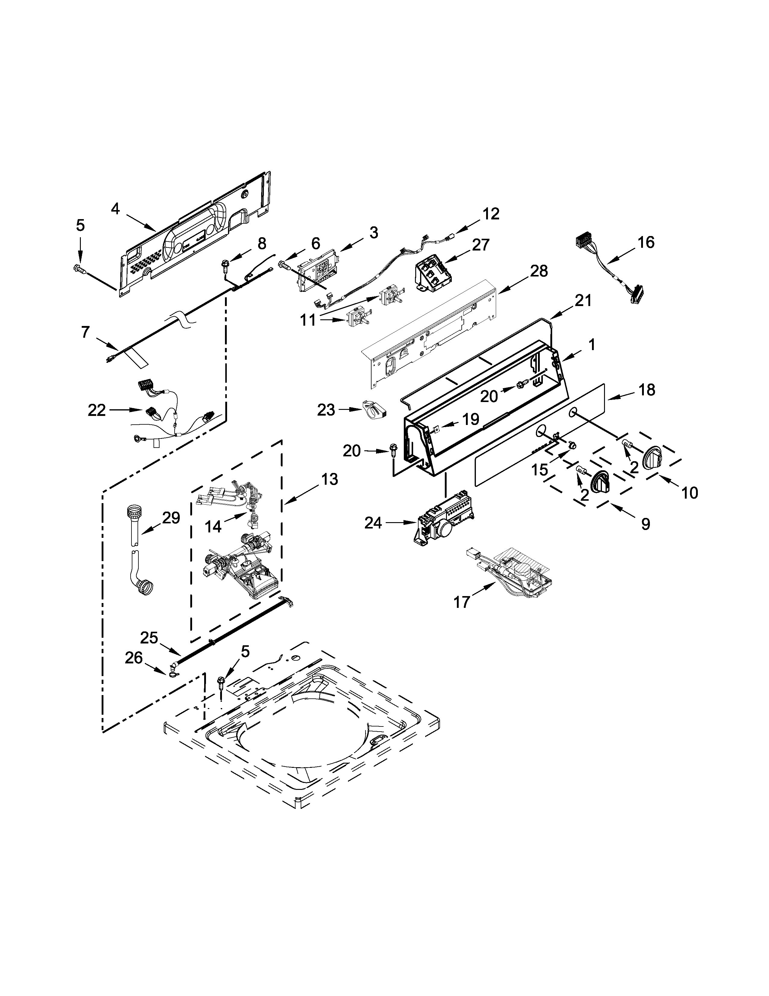 Whirlpool XCAE2763CQ0 controls and water inlet parts diagram