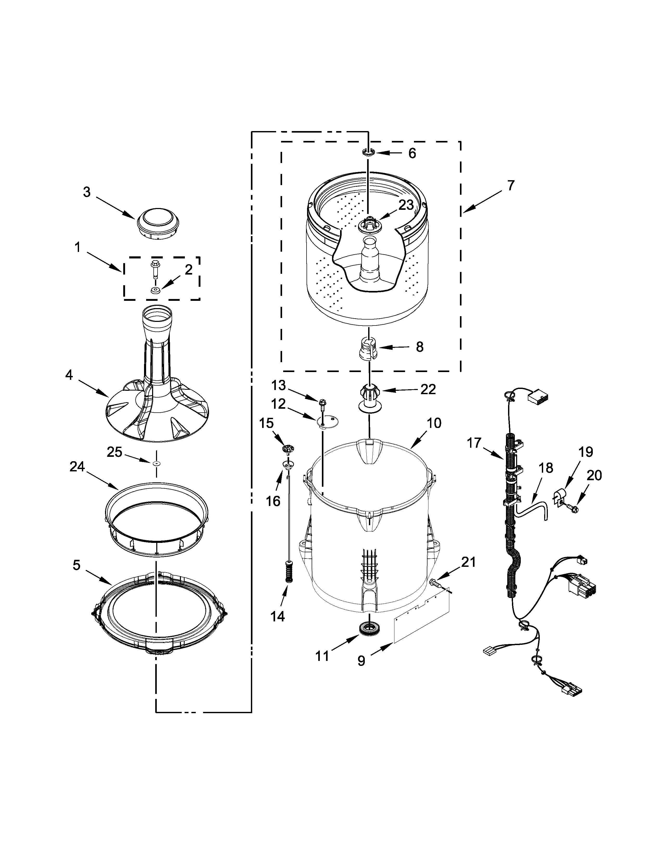 Whirlpool XCAE2763CQ0 basket and tub parts diagram