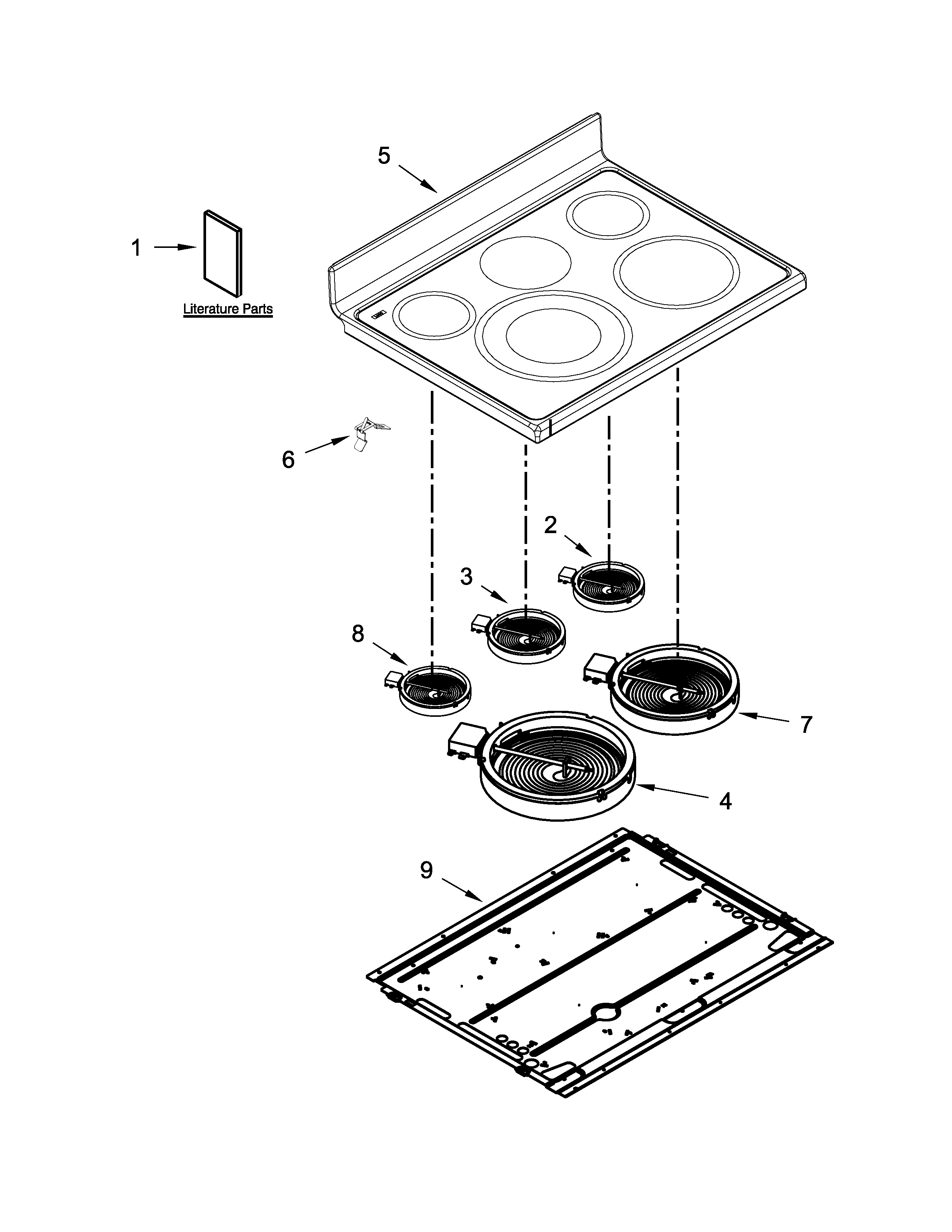 Whirlpool WGE755C0BH02 cooktop parts diagram
