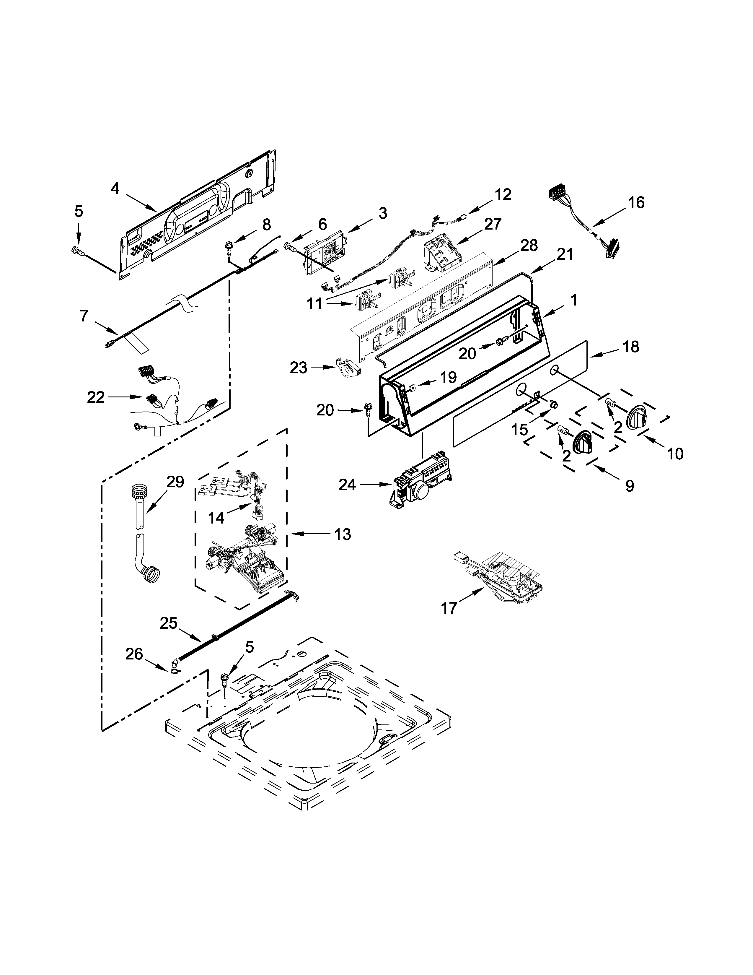 Maytag MVW18MNBGW0 controls and water inlet parts diagram