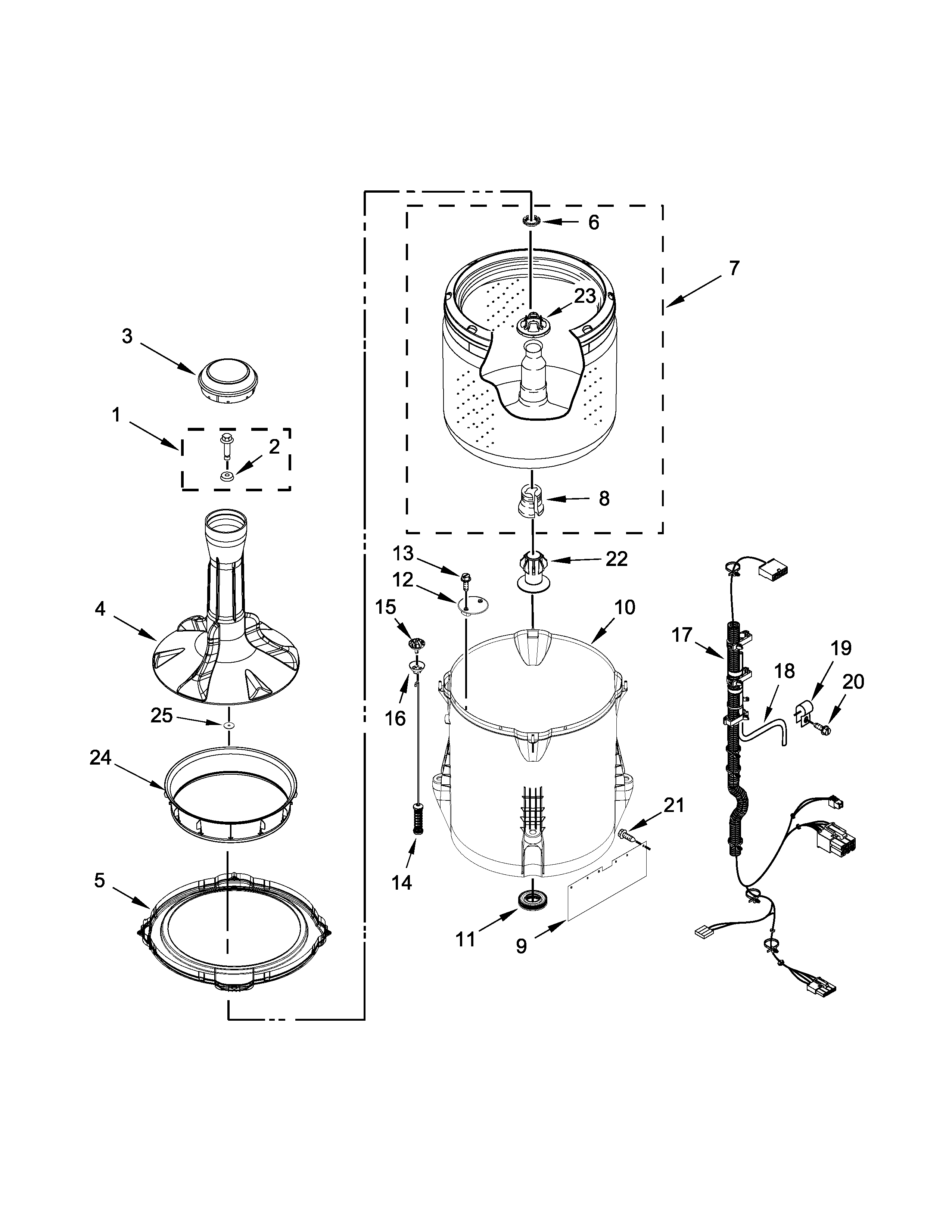 Maytag MVW18MNBGW0 basket and tub parts diagram