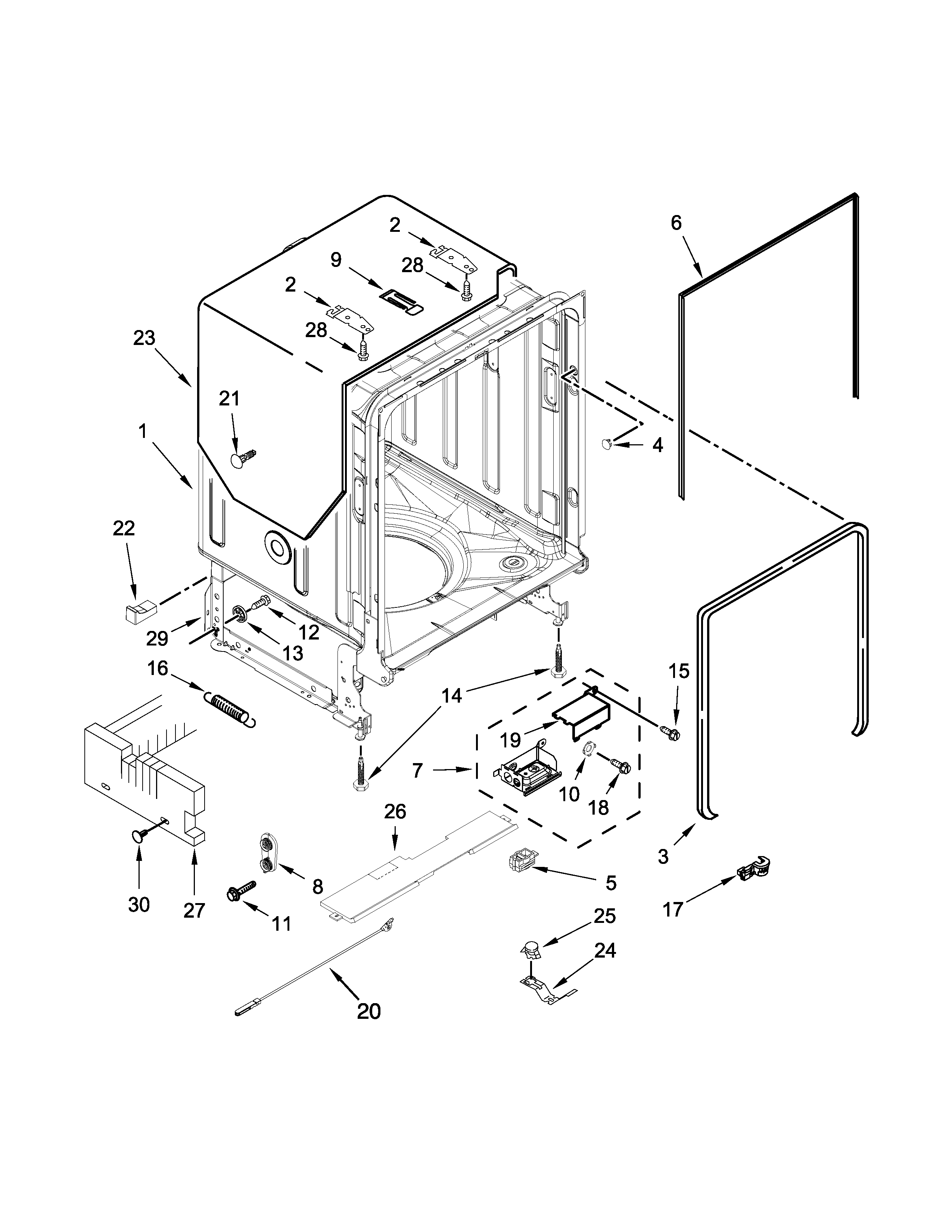 Maytag MDB7949SDH2 tub and frame parts diagram