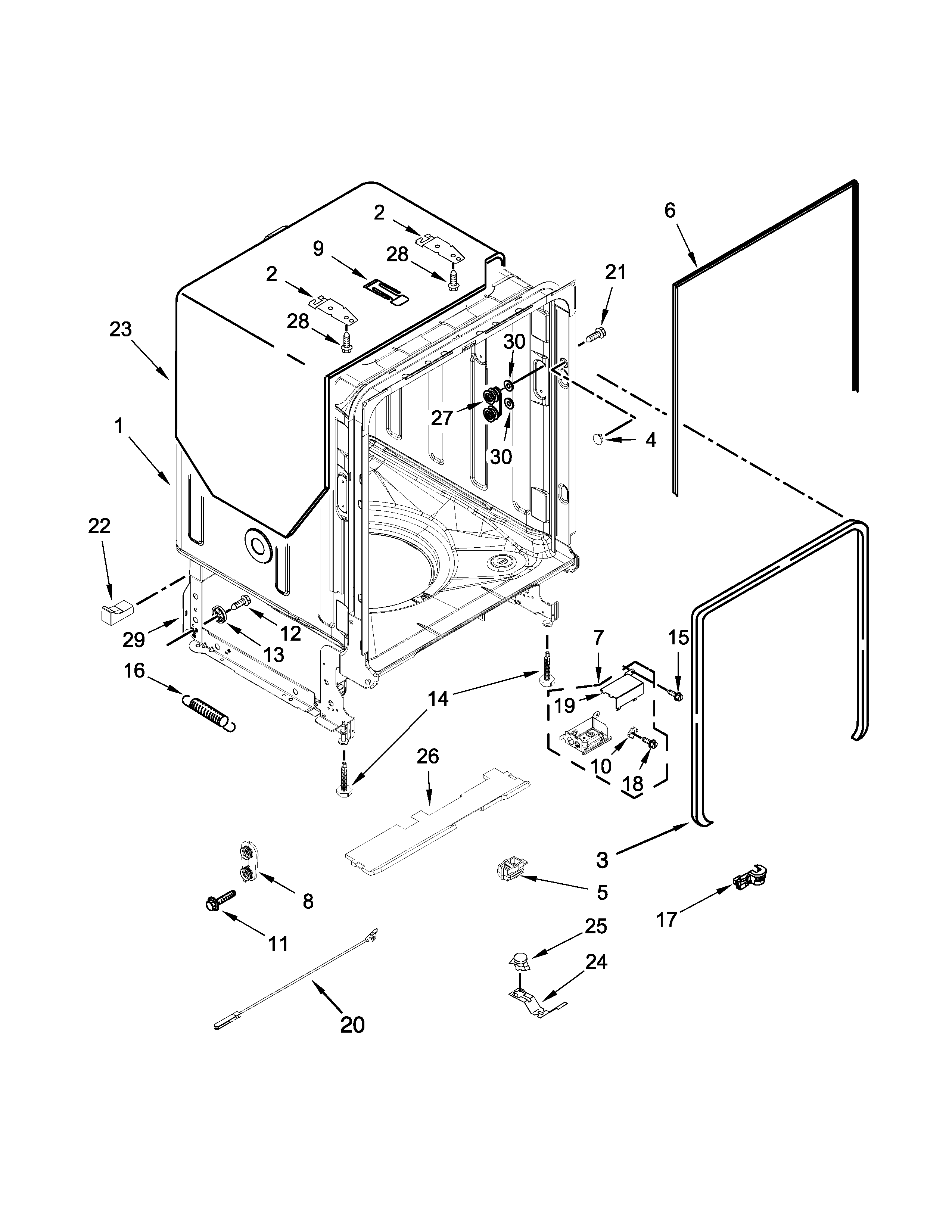 Maytag MDB4949SDH2 tub and frame parts diagram