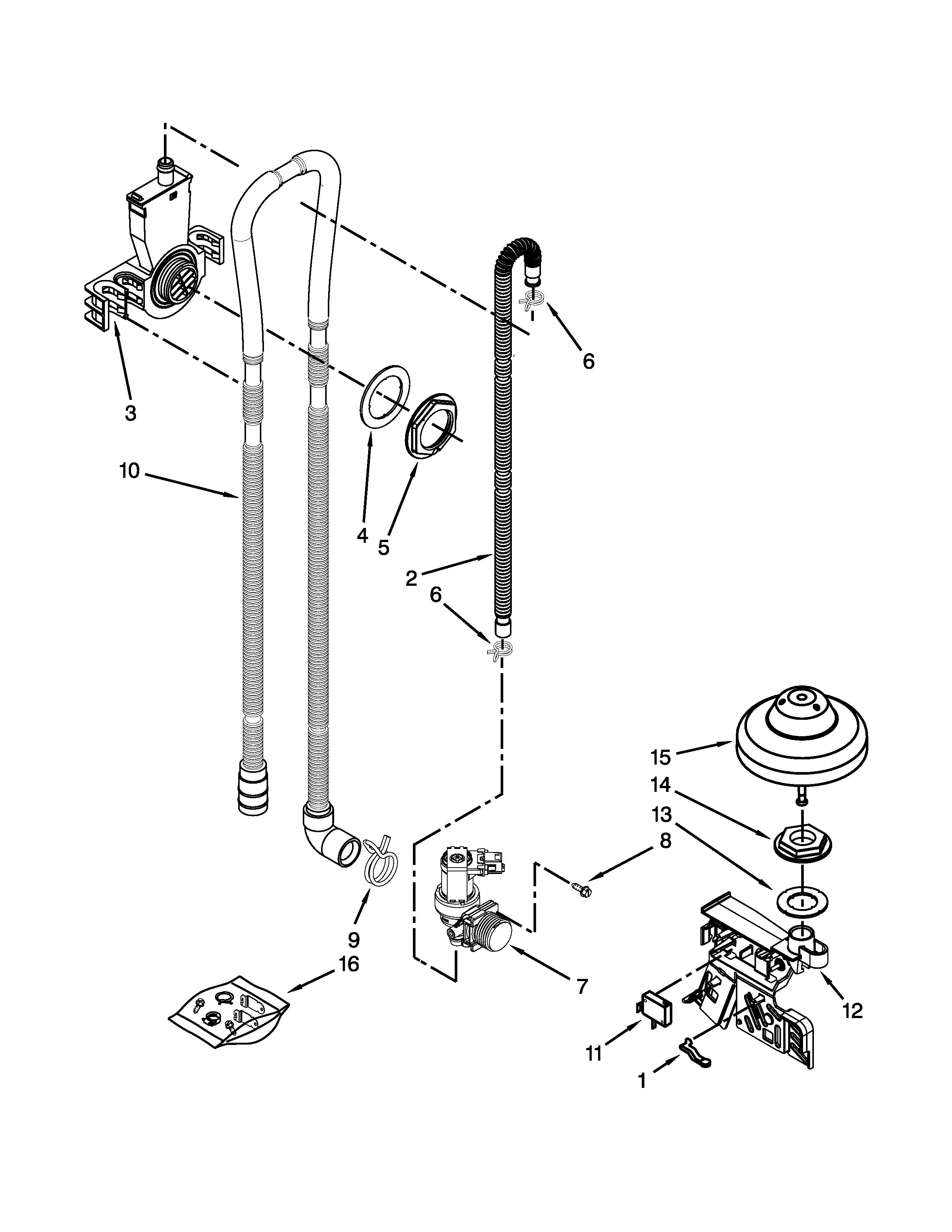 Maytag MDB5969SDH2 fill, drain and overfill parts diagram