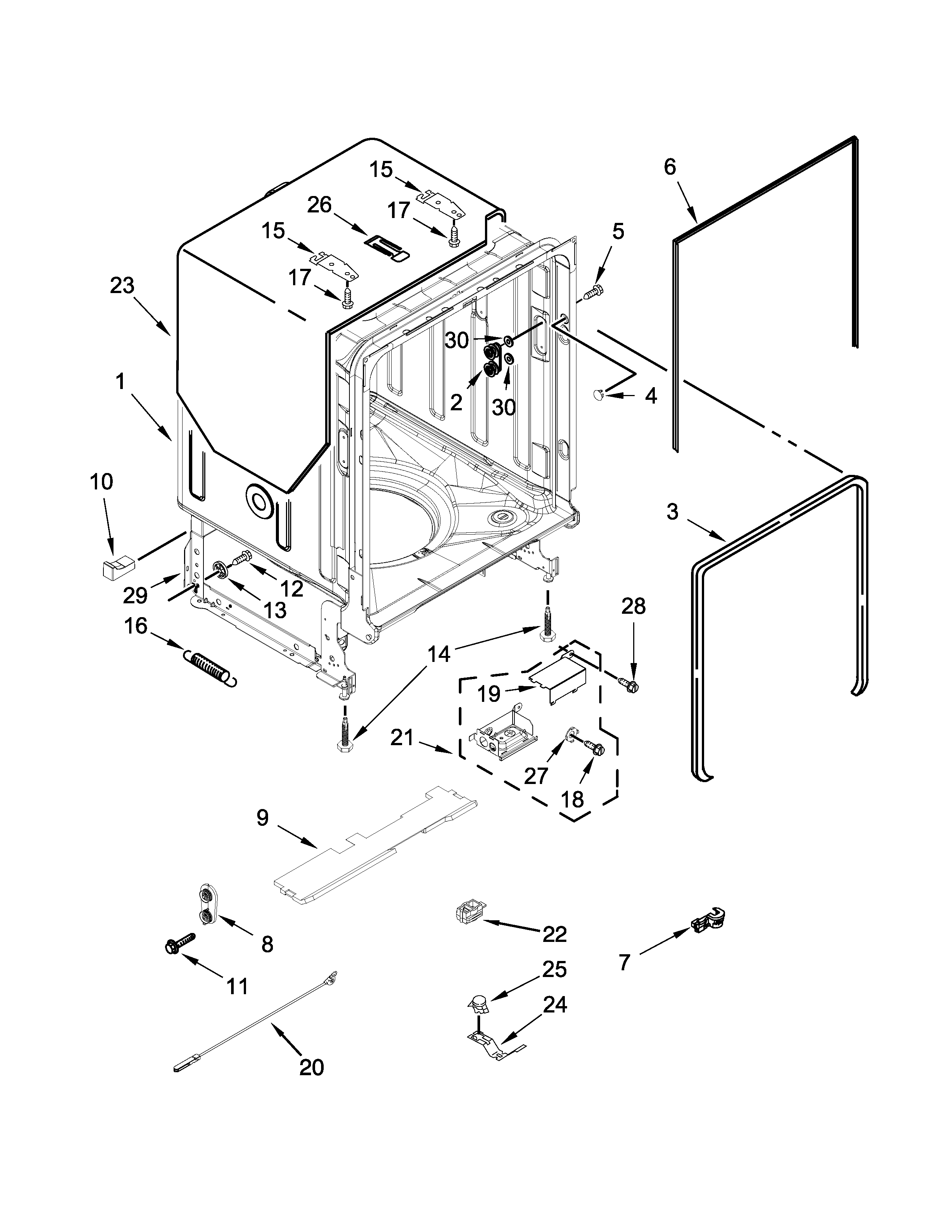 Maytag MDB5969SDH2 tub and frame parts diagram