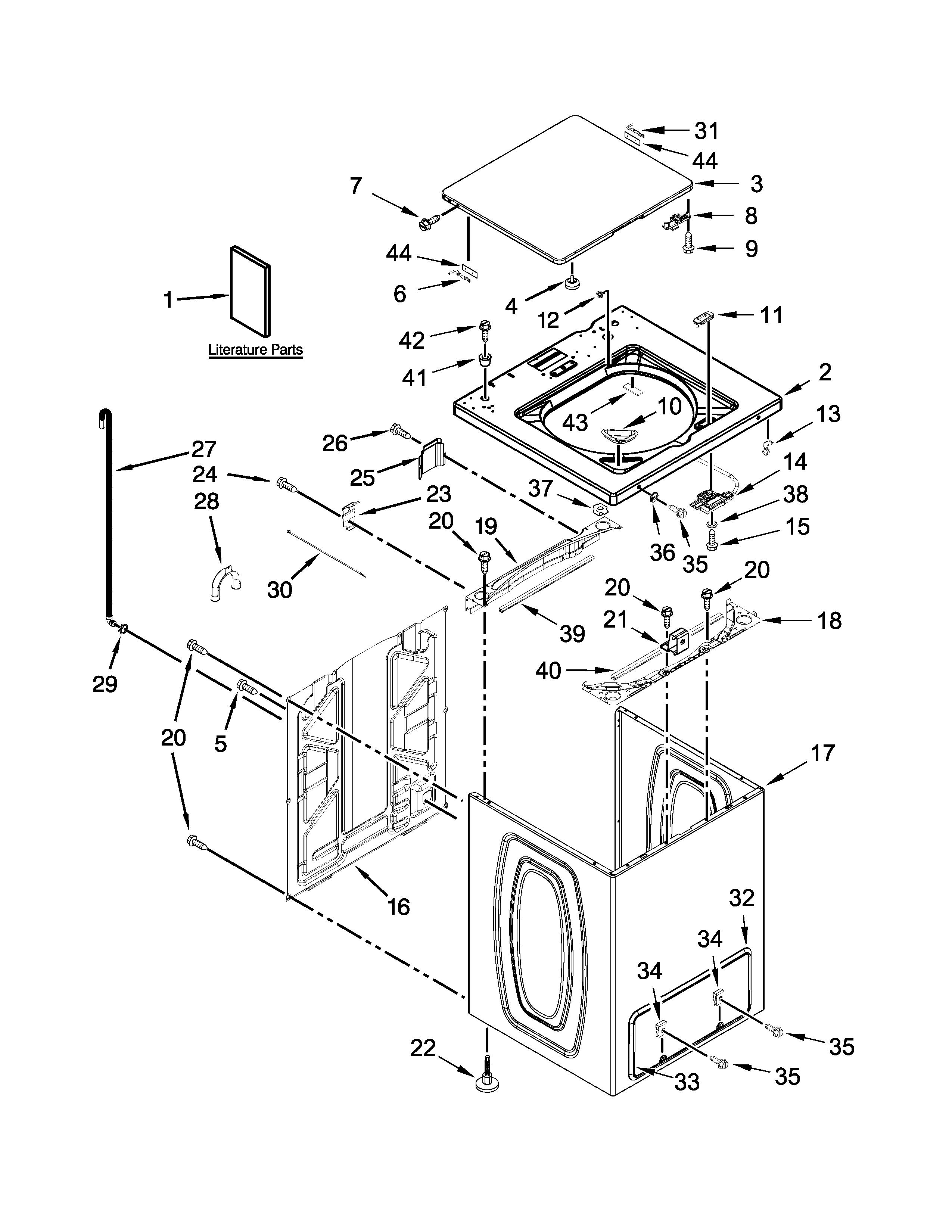 Whirlpool XCAE2763BQ0 top and cabinet parts diagram