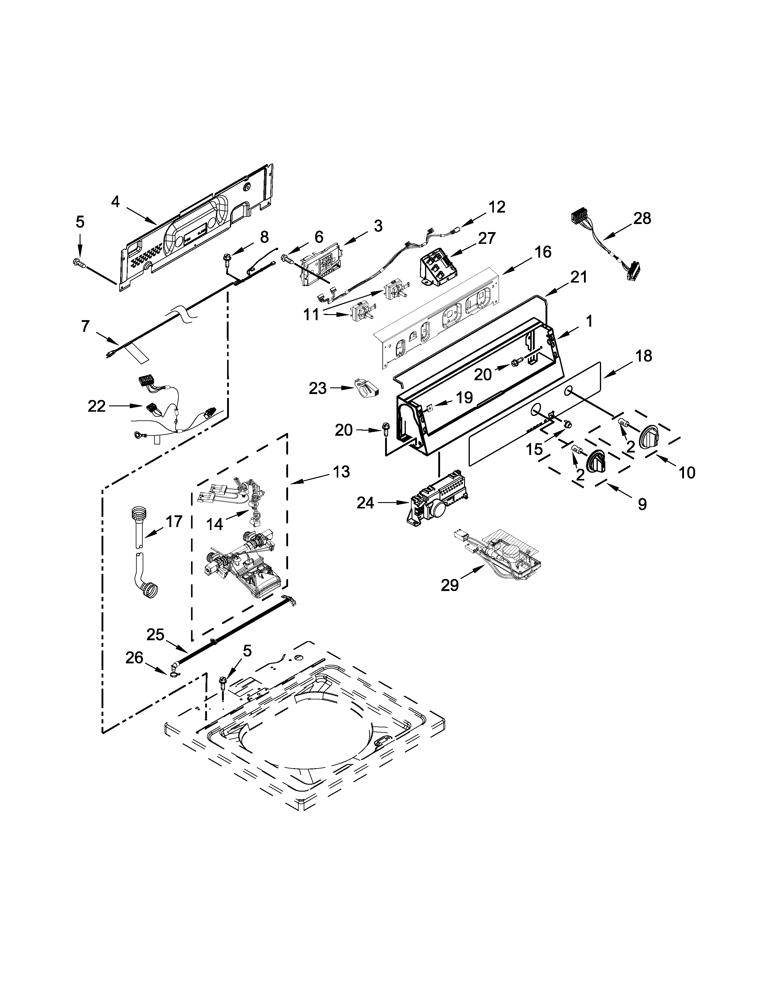Whirlpool XCAE2763BQ0 controls and water inlet parts diagram