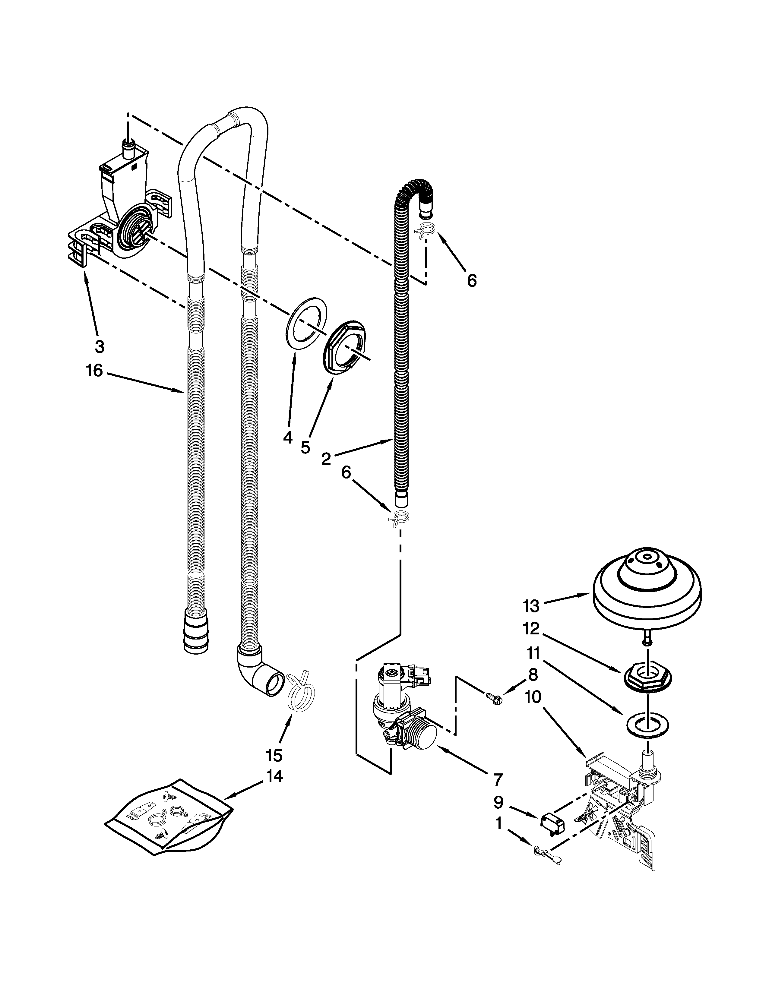 KitchenAid KDFE104DWH2 fill, drain and overfill parts diagram