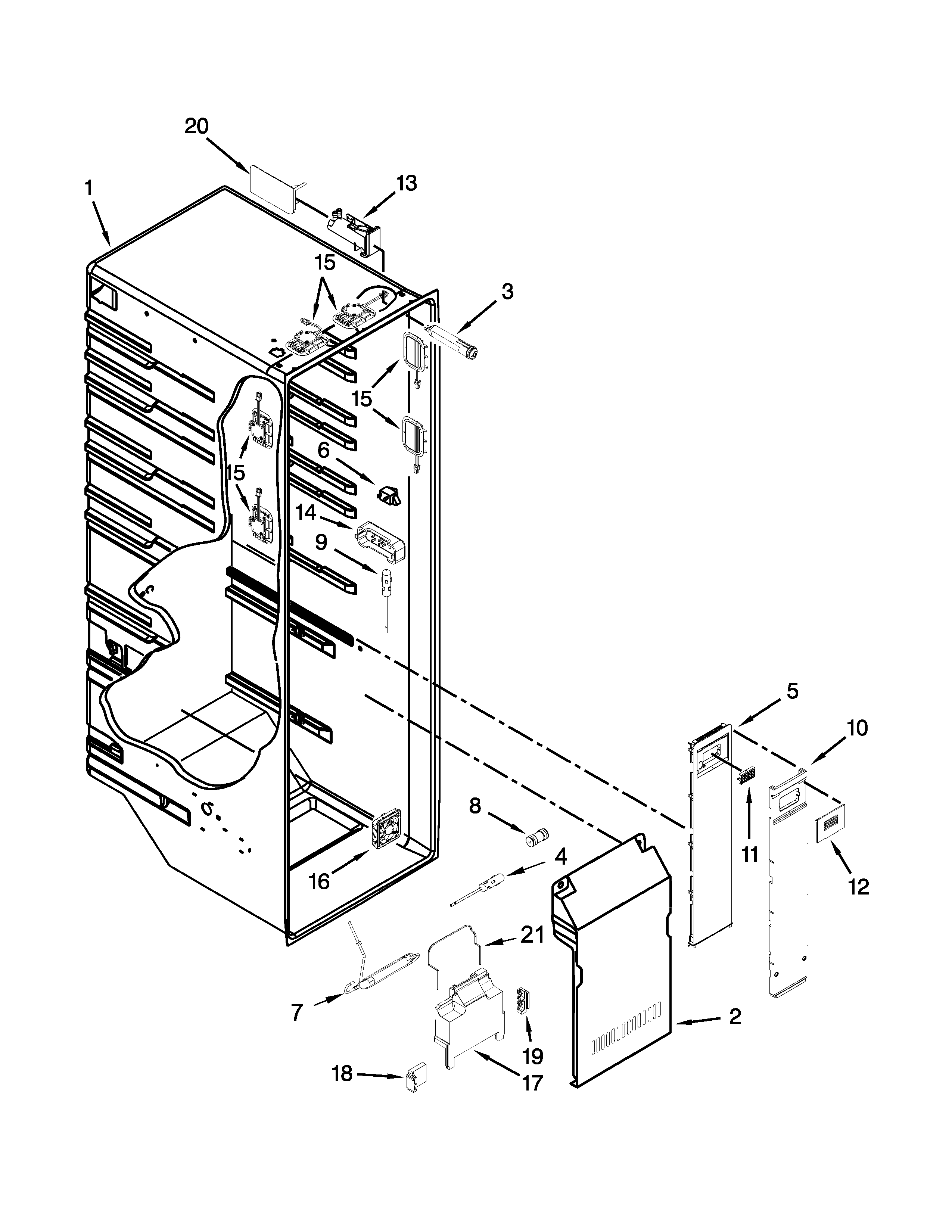 Whirlpool BRS75ARANA00 refrigerator liner parts diagram