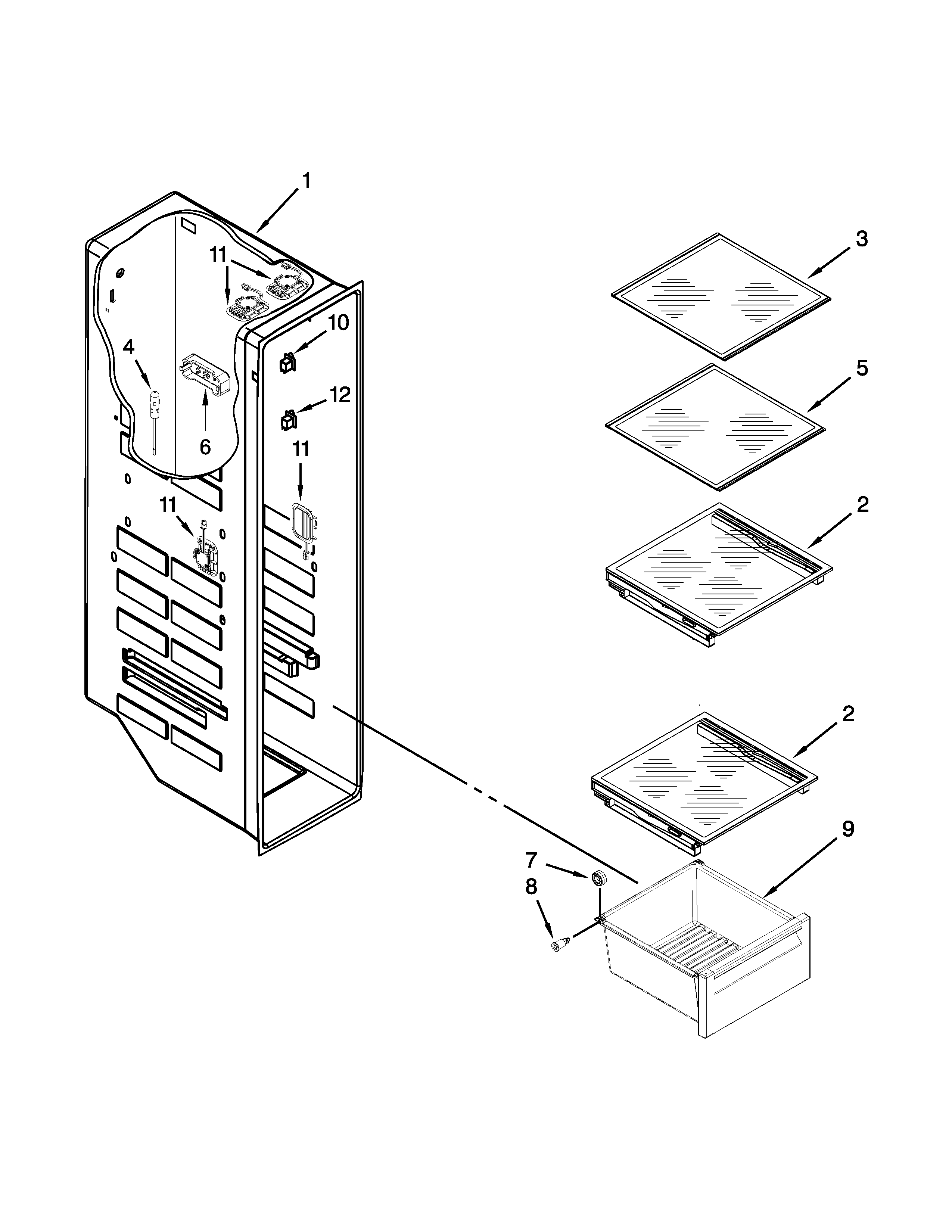 Whirlpool BRS75ARANA00 freezer liner parts diagram