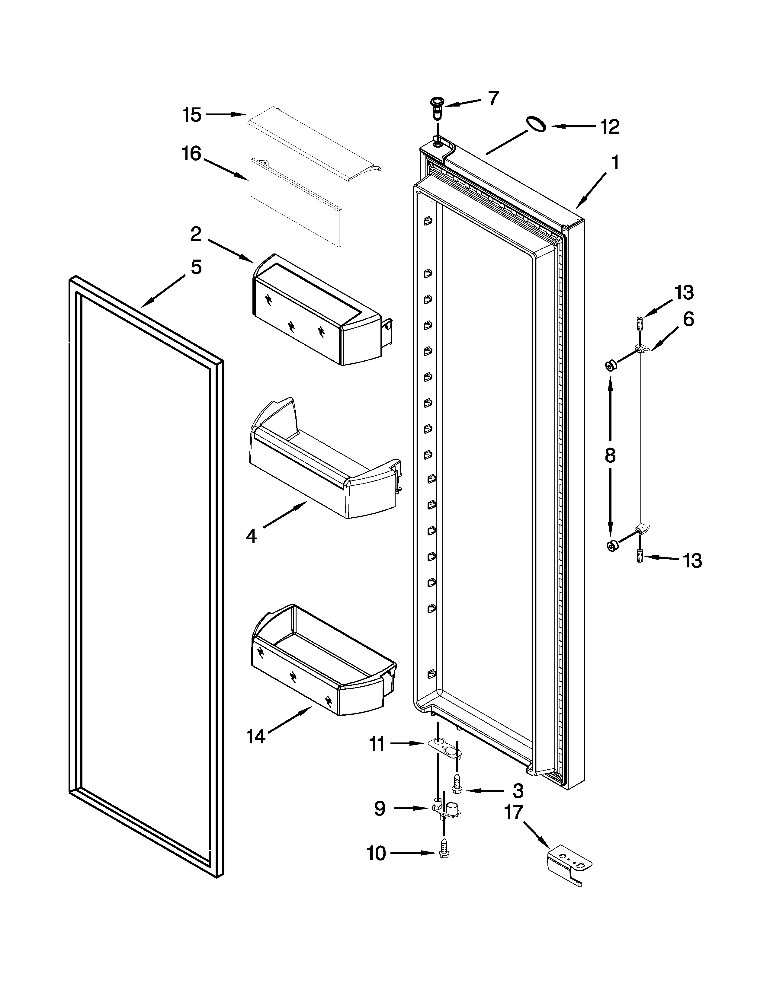 Whirlpool BRS75ARANA00 refrigerator door parts diagram