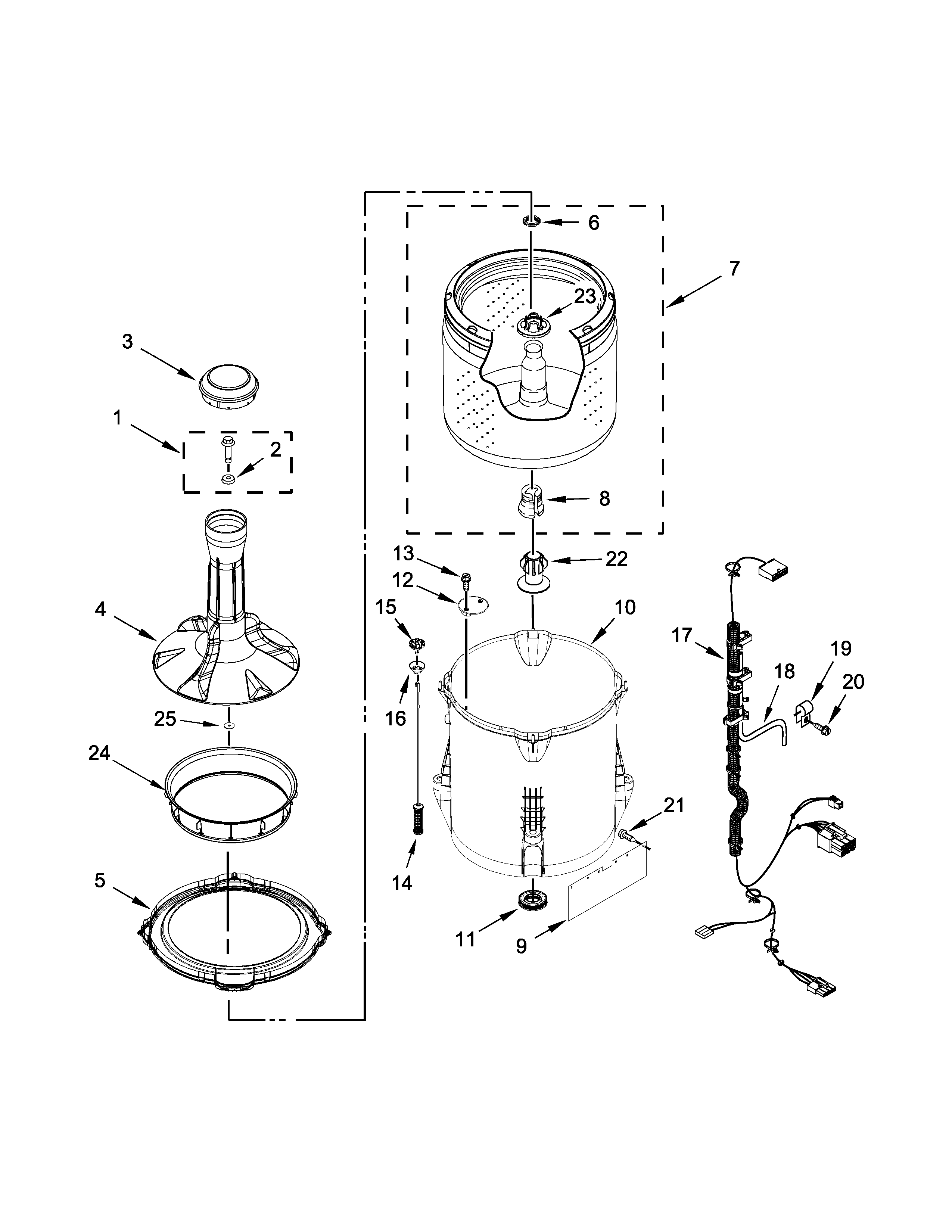 Maytag MVW18MNAGW0 basket and tub parts diagram