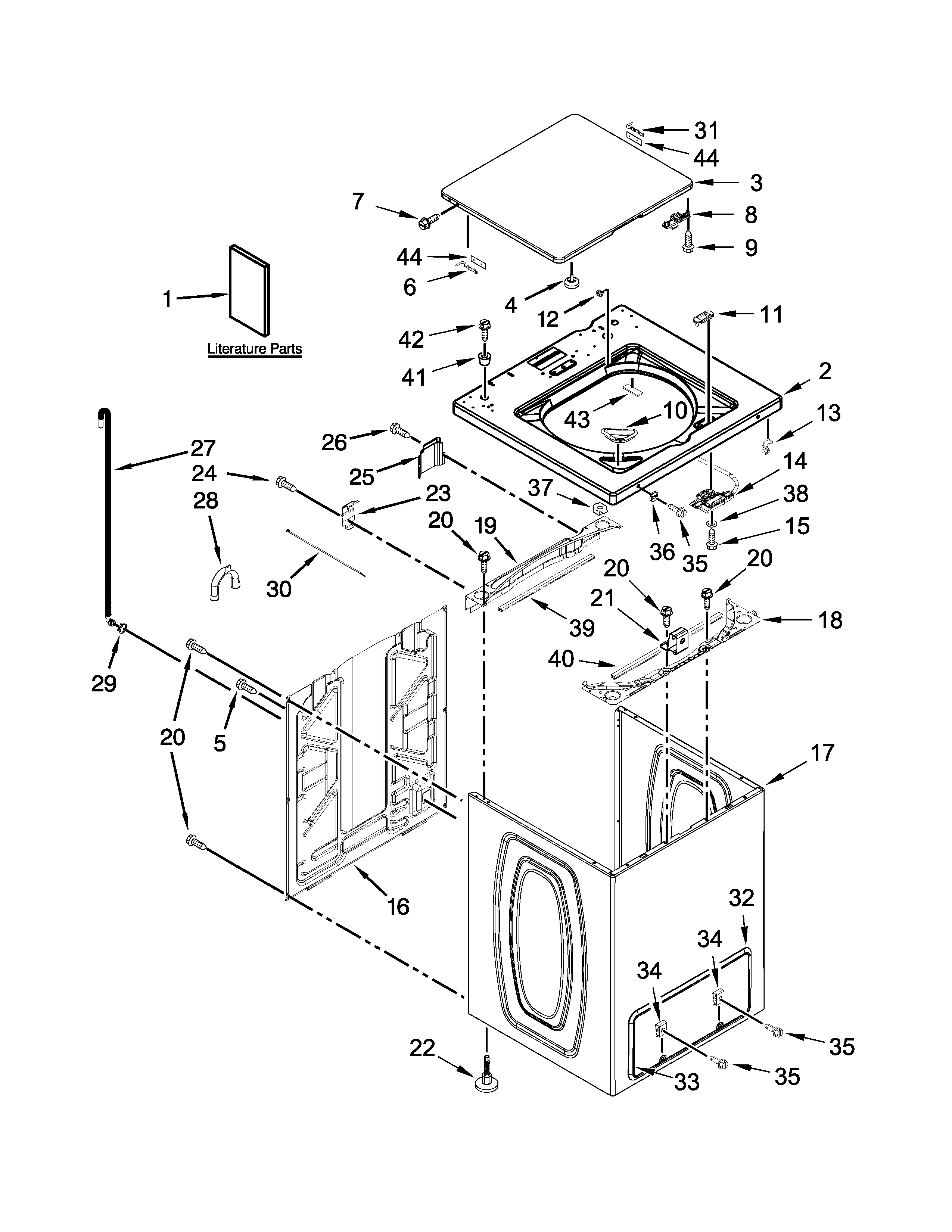 Maytag MVW18CSBGW0 top and cabinet parts diagram