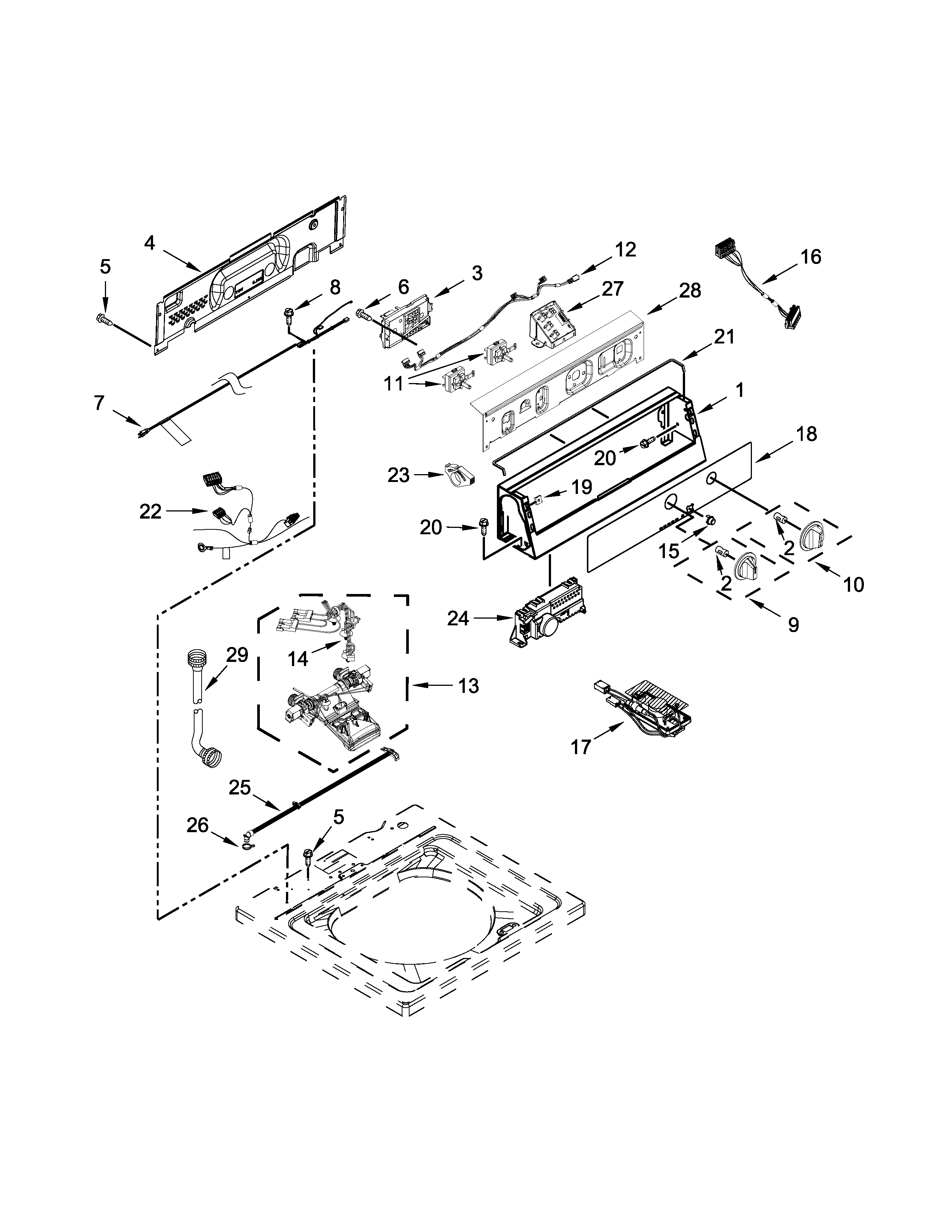 Maytag MVW18CSBGW0 controls and water inlet parts diagram