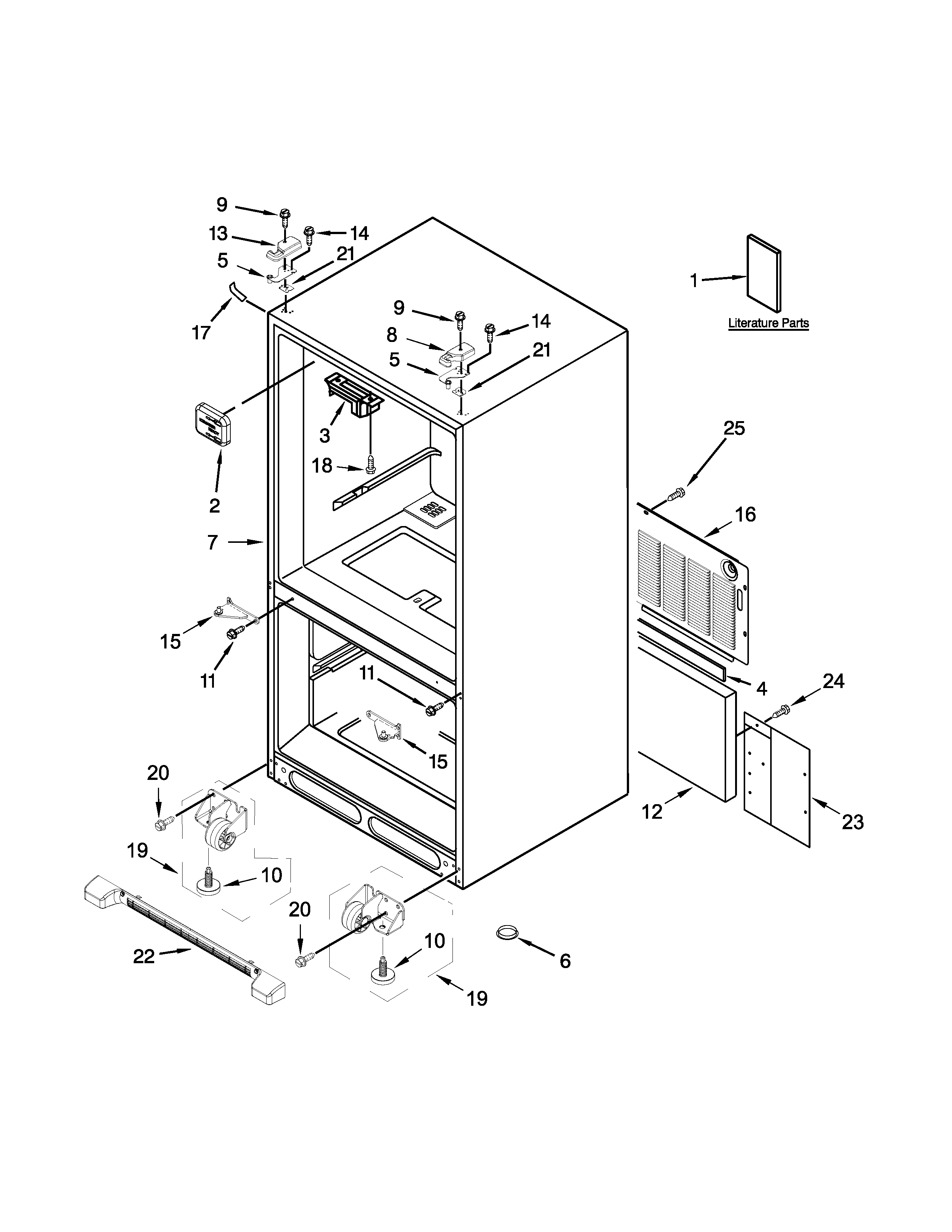 Whirlpool 5GFB2558EA00 cabinet parts diagram