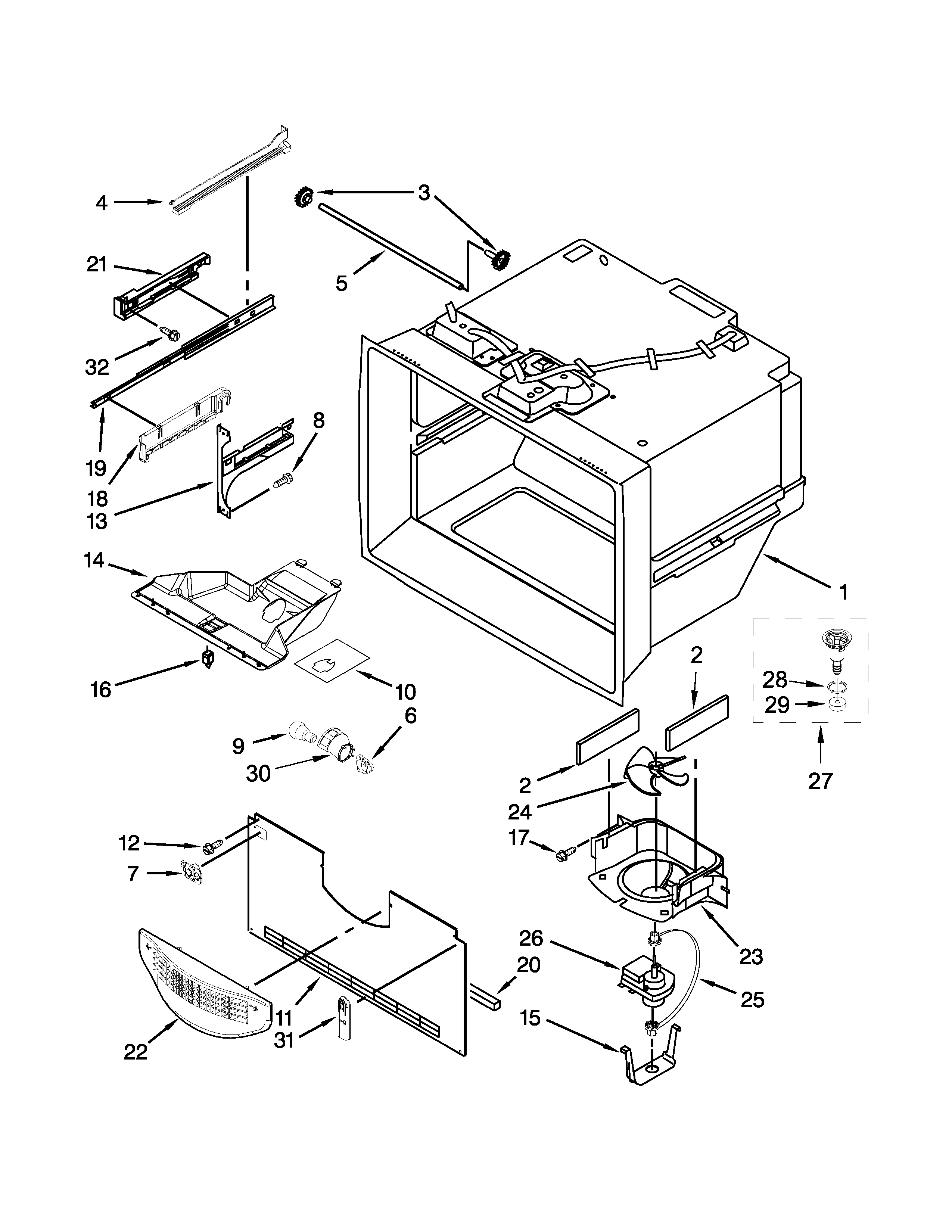 Whirlpool 5GFB2558EA00 freezer liner parts diagram