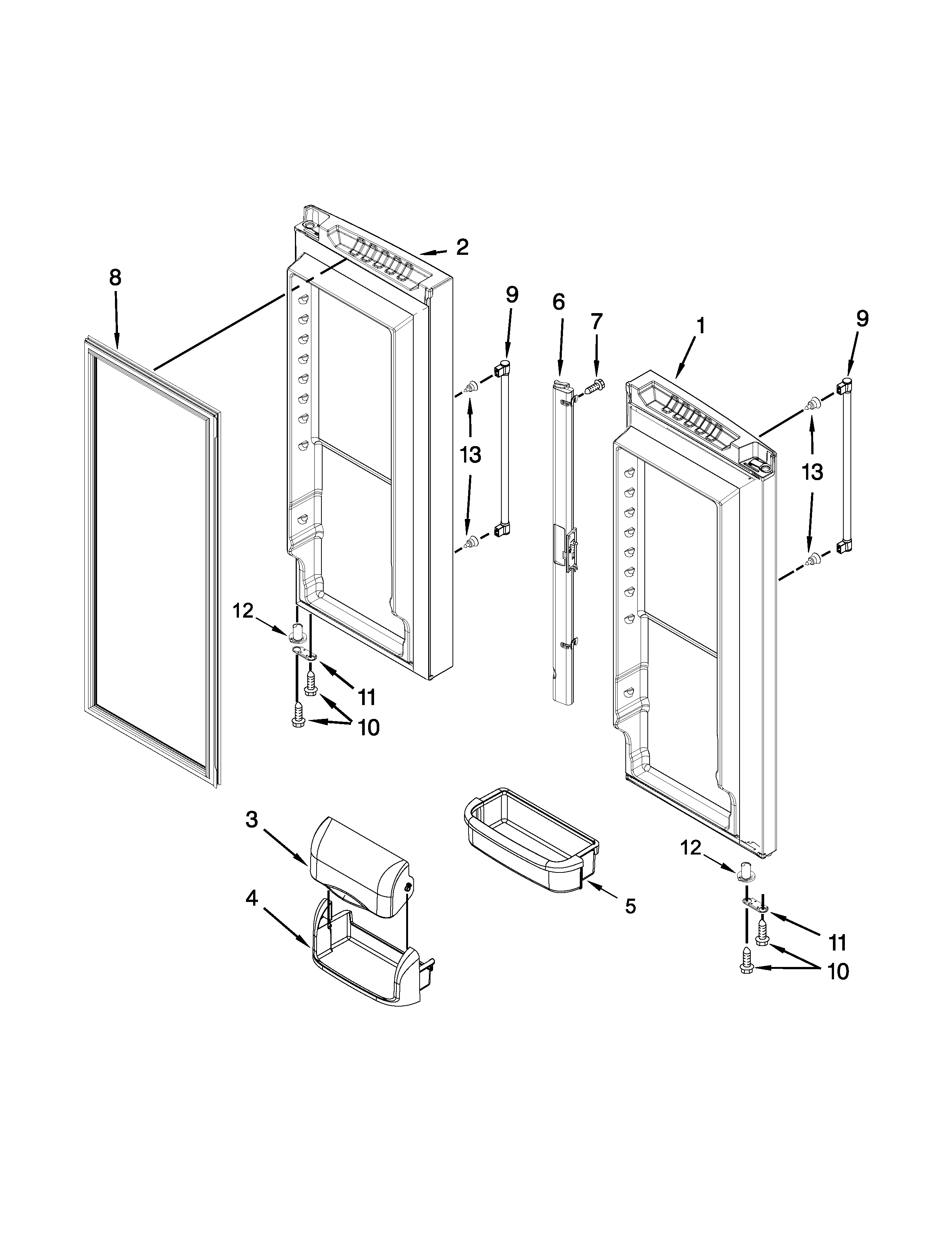 Whirlpool 5GFB2558EA00 refrigerator door parts diagram