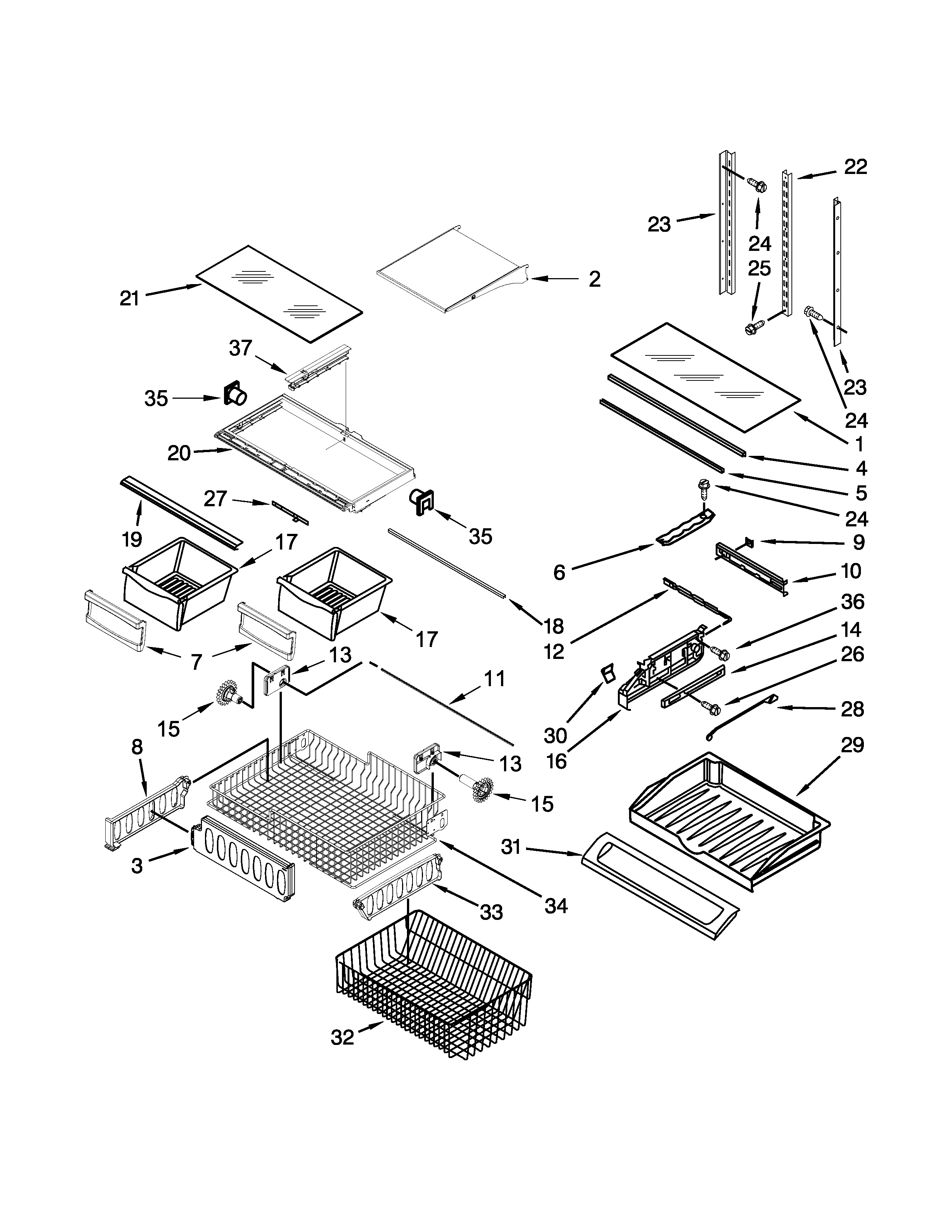 Whirlpool 5GFB2558EA00 shelf parts diagram