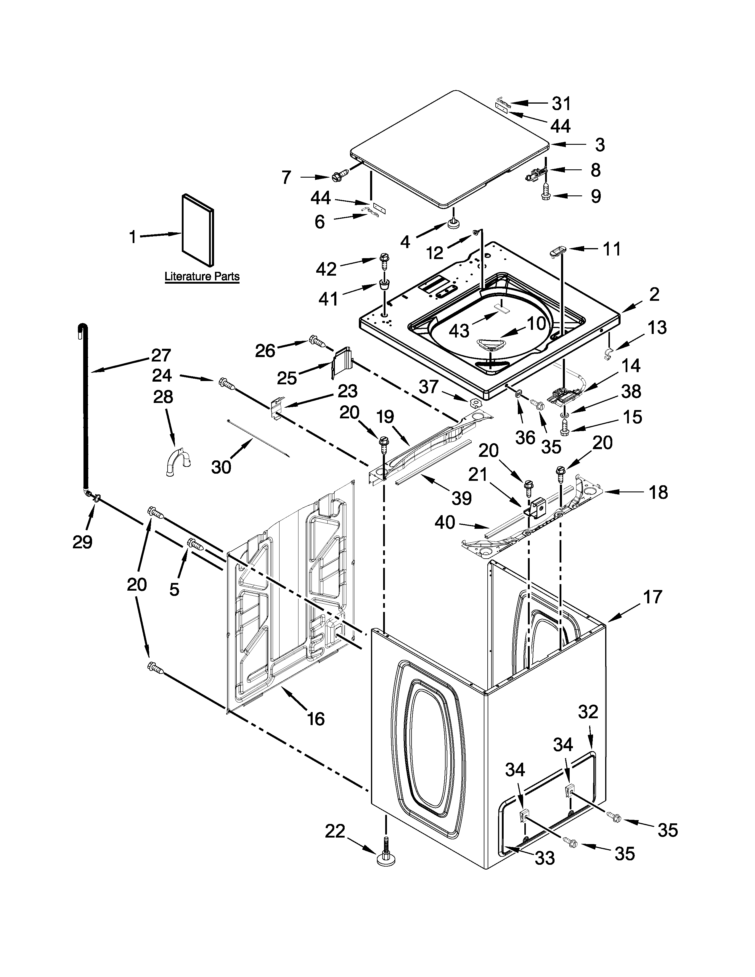 Maytag MVW18CSAGW0 top and cabinet parts diagram