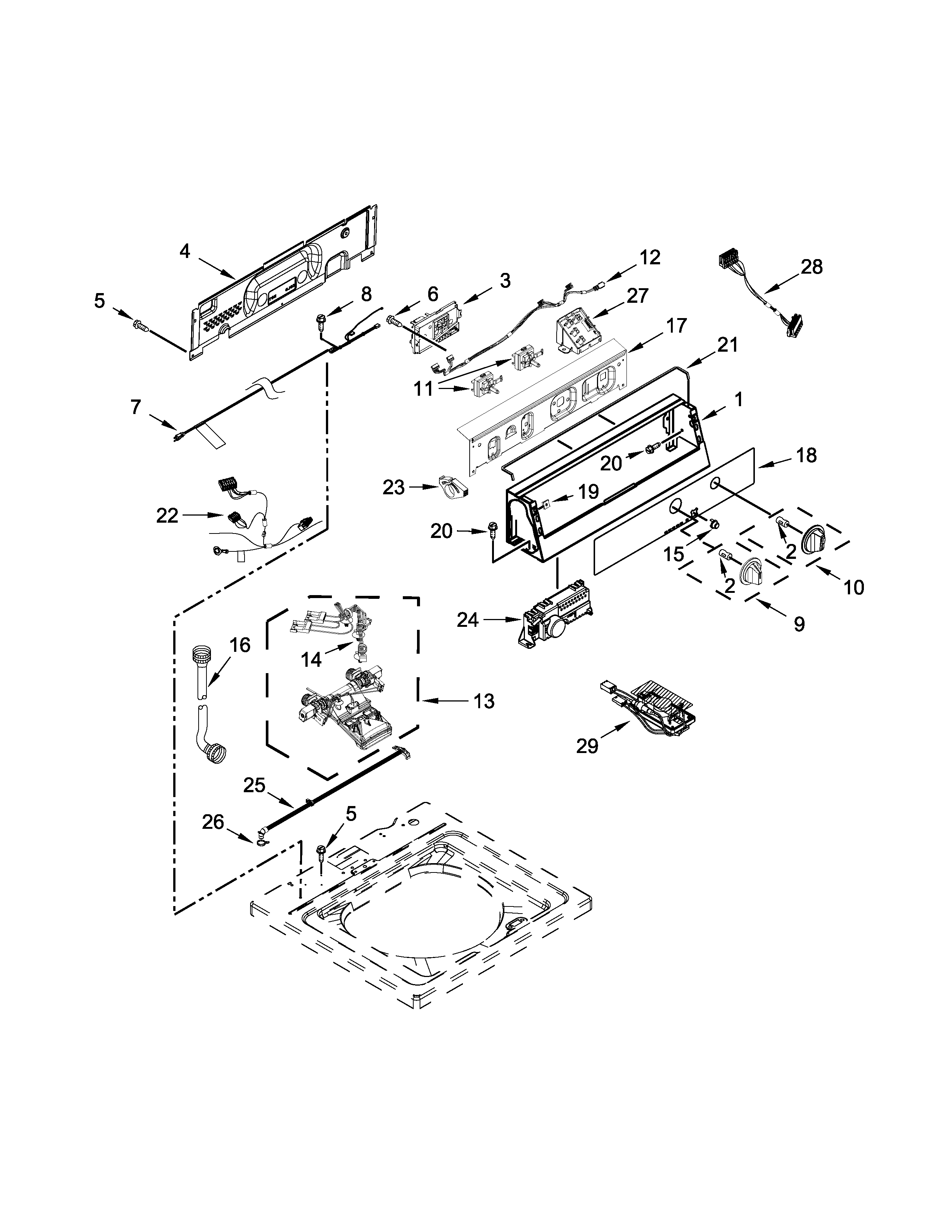 Maytag MVW18CSAGW0 controls and water inlet parts diagram
