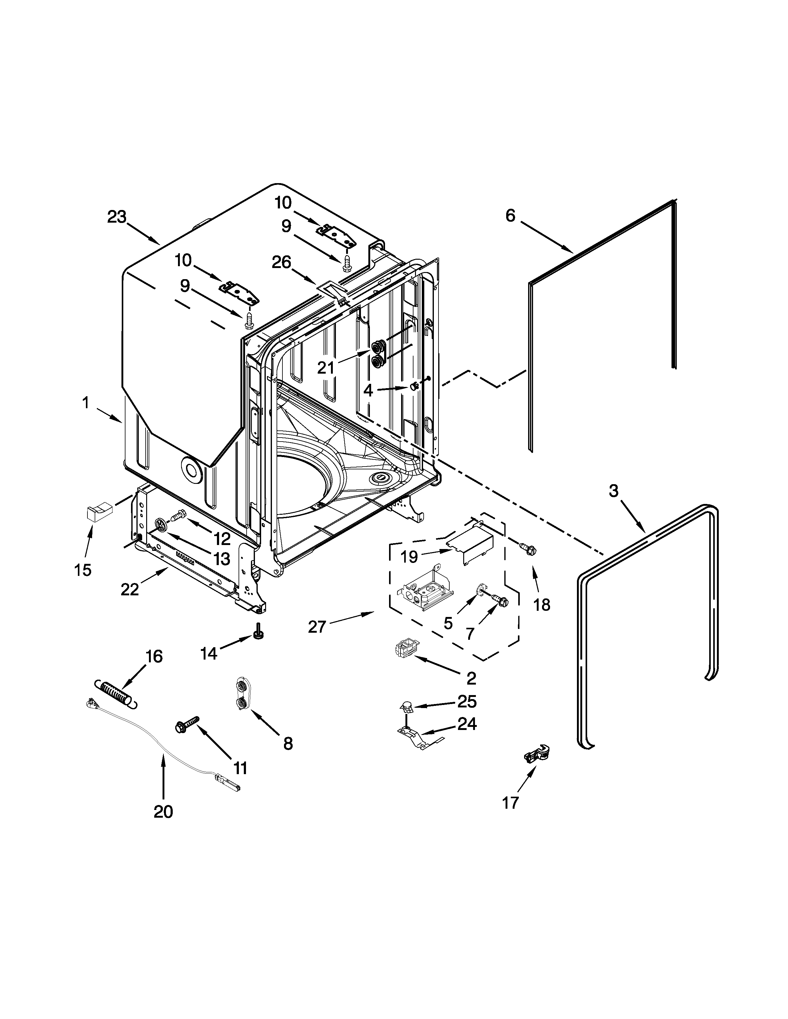 Amana ADB1700ADW2 tub and frame parts diagram