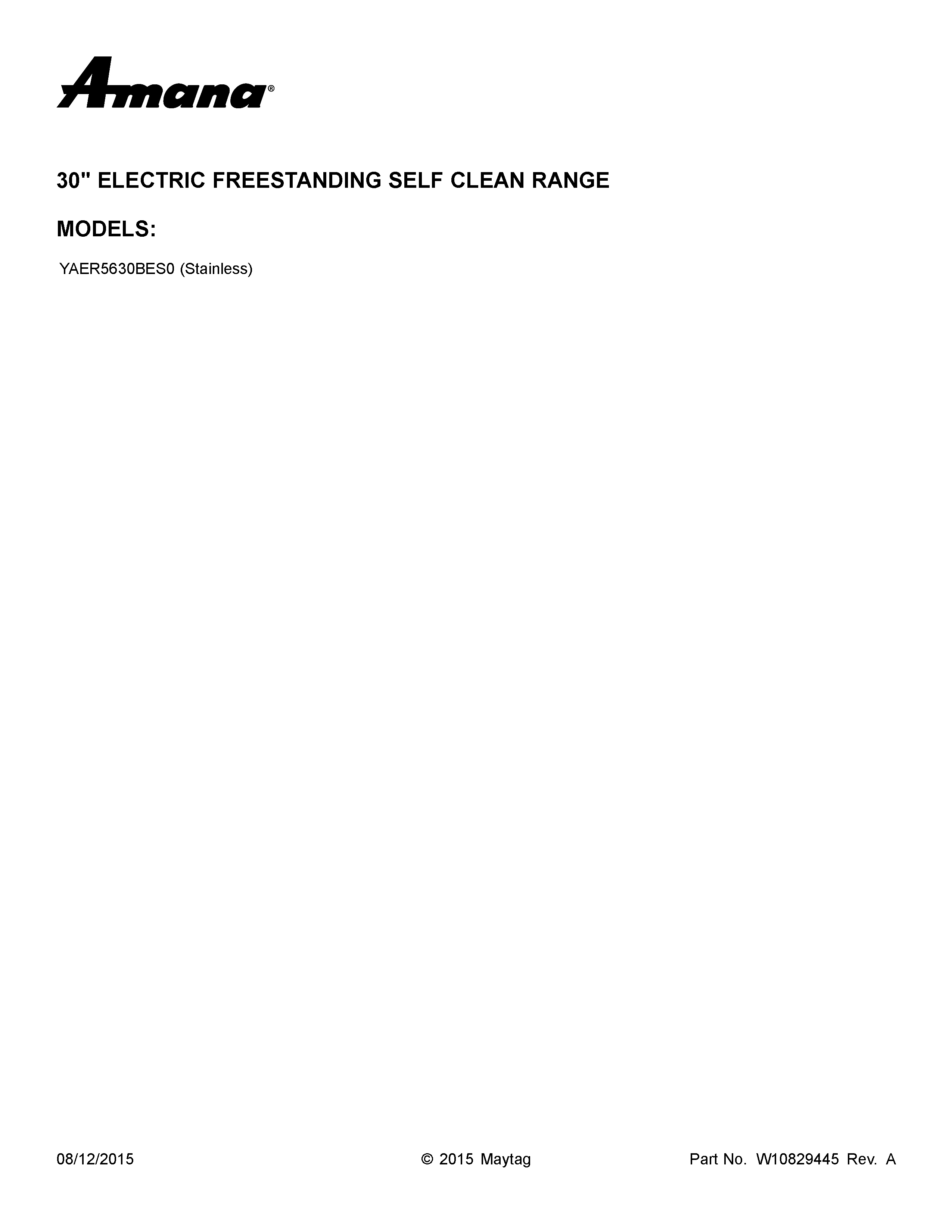 Amana YAER5630BES0 cover sheet diagram