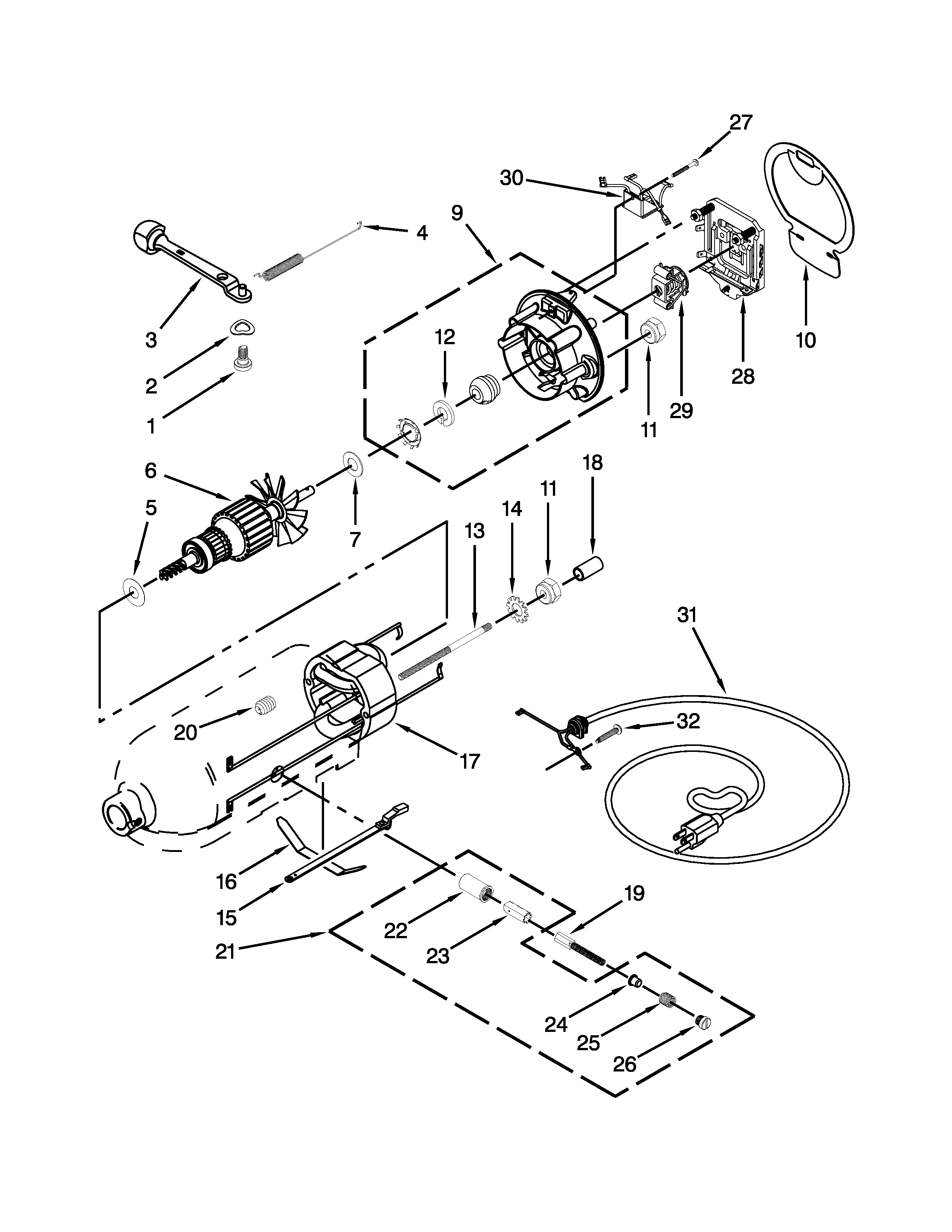 KitchenAid 9KSM5CBWH1 motor and control unit parts diagram