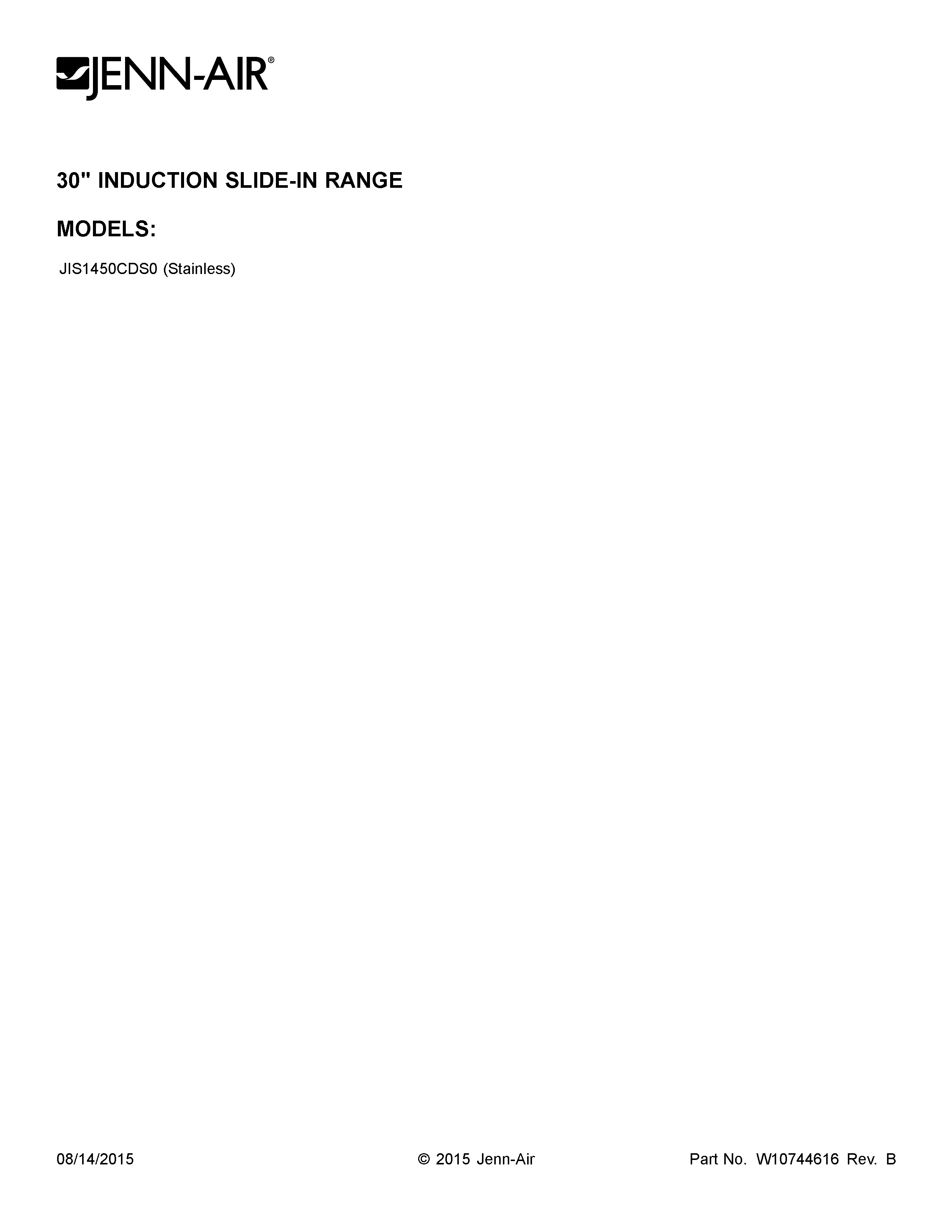 Jenn-Air JIS1450CDS0 cover sheet diagram