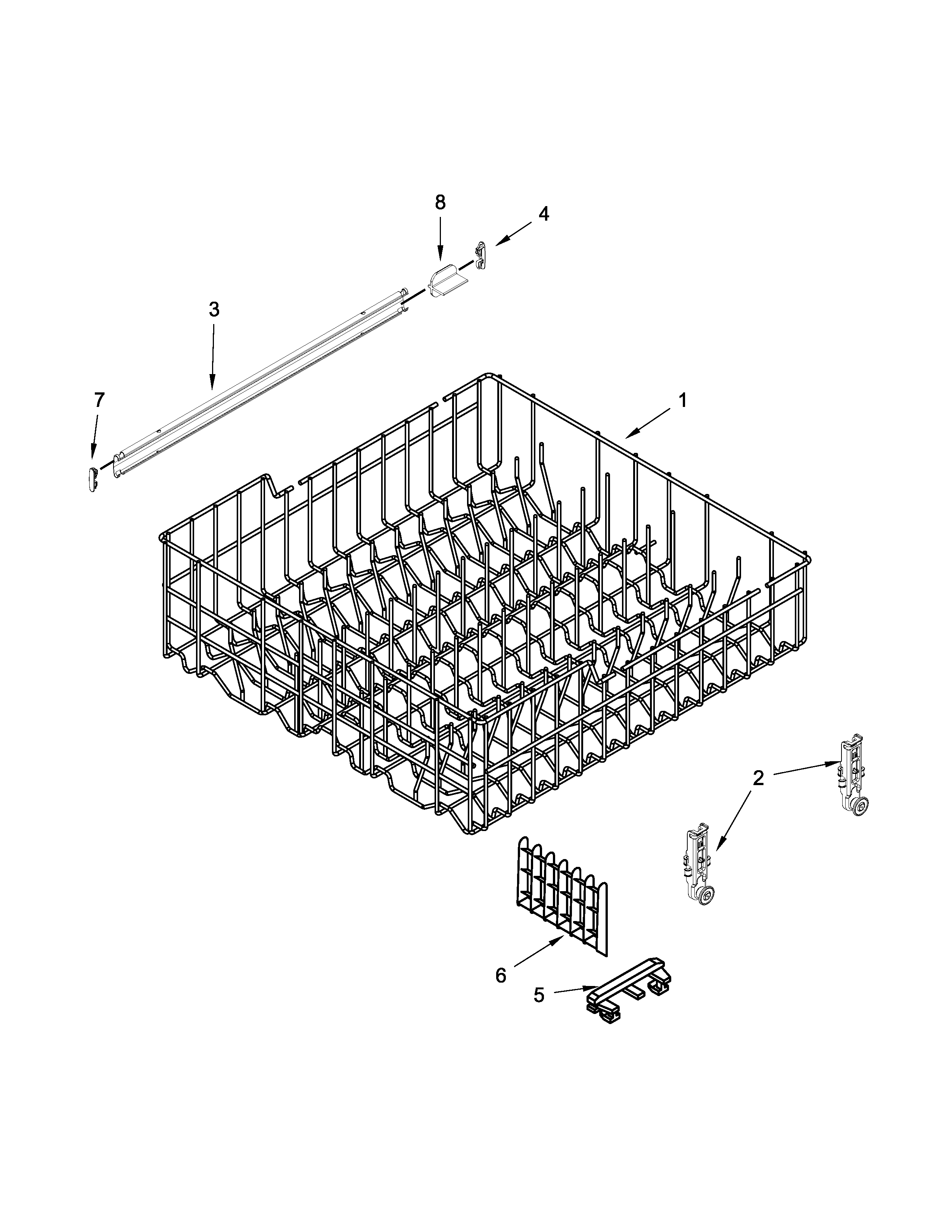 Whirlpool WDF520PADW3 upper rack and track parts diagram