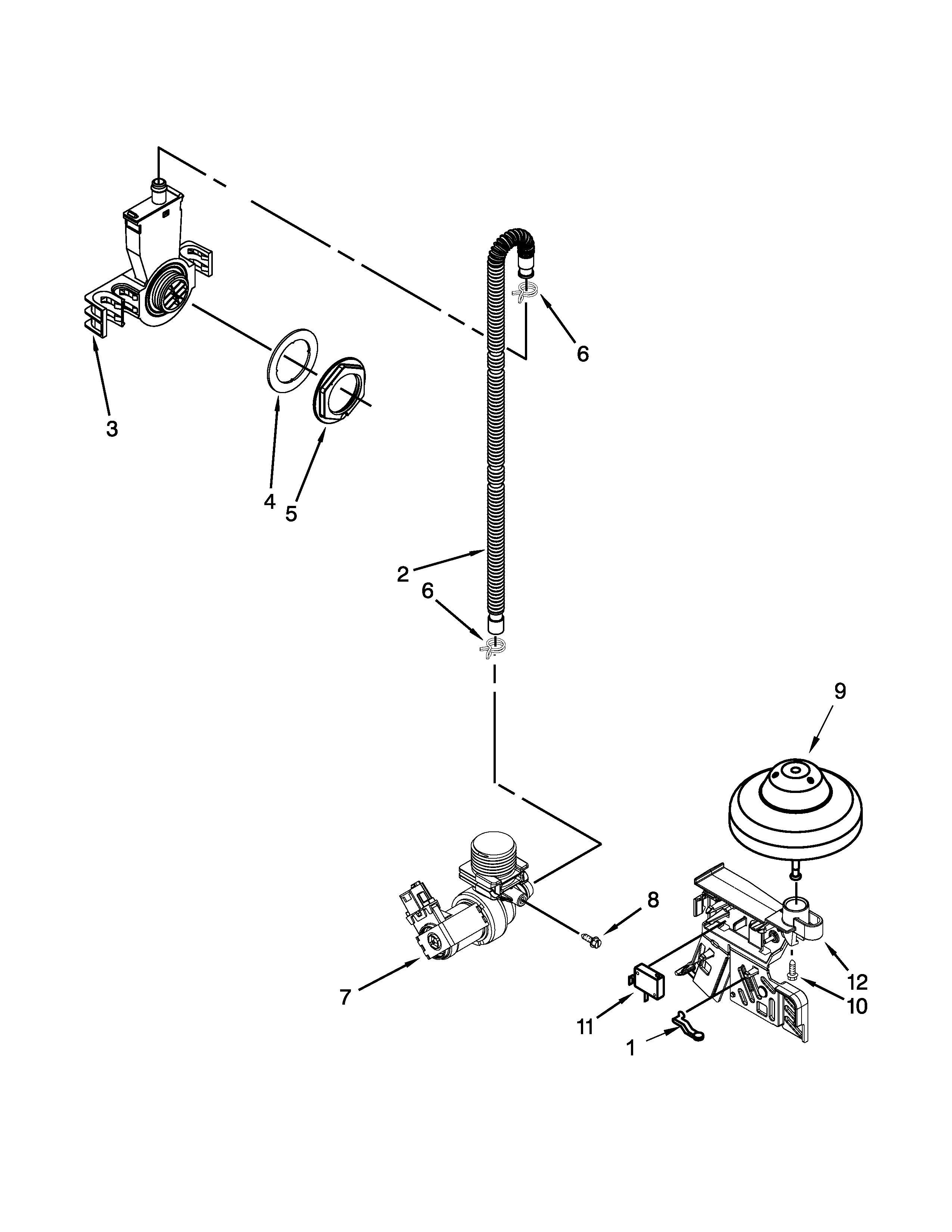 Whirlpool WDP350PAAW5 fill, drain and overfill parts diagram