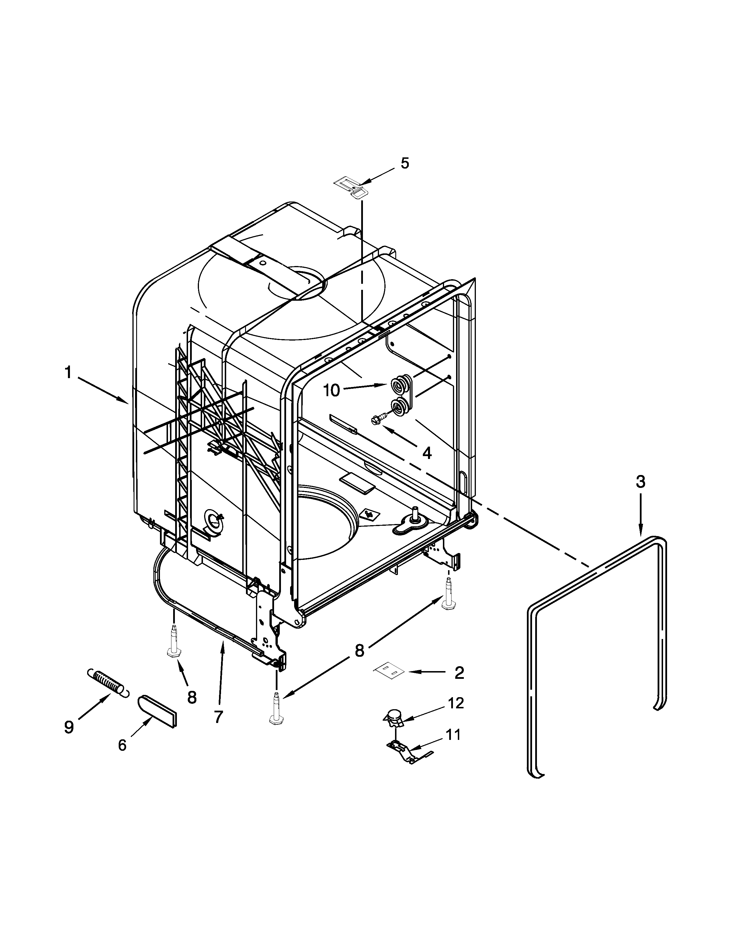 Whirlpool WDP350PAAW5 tub and frame parts diagram
