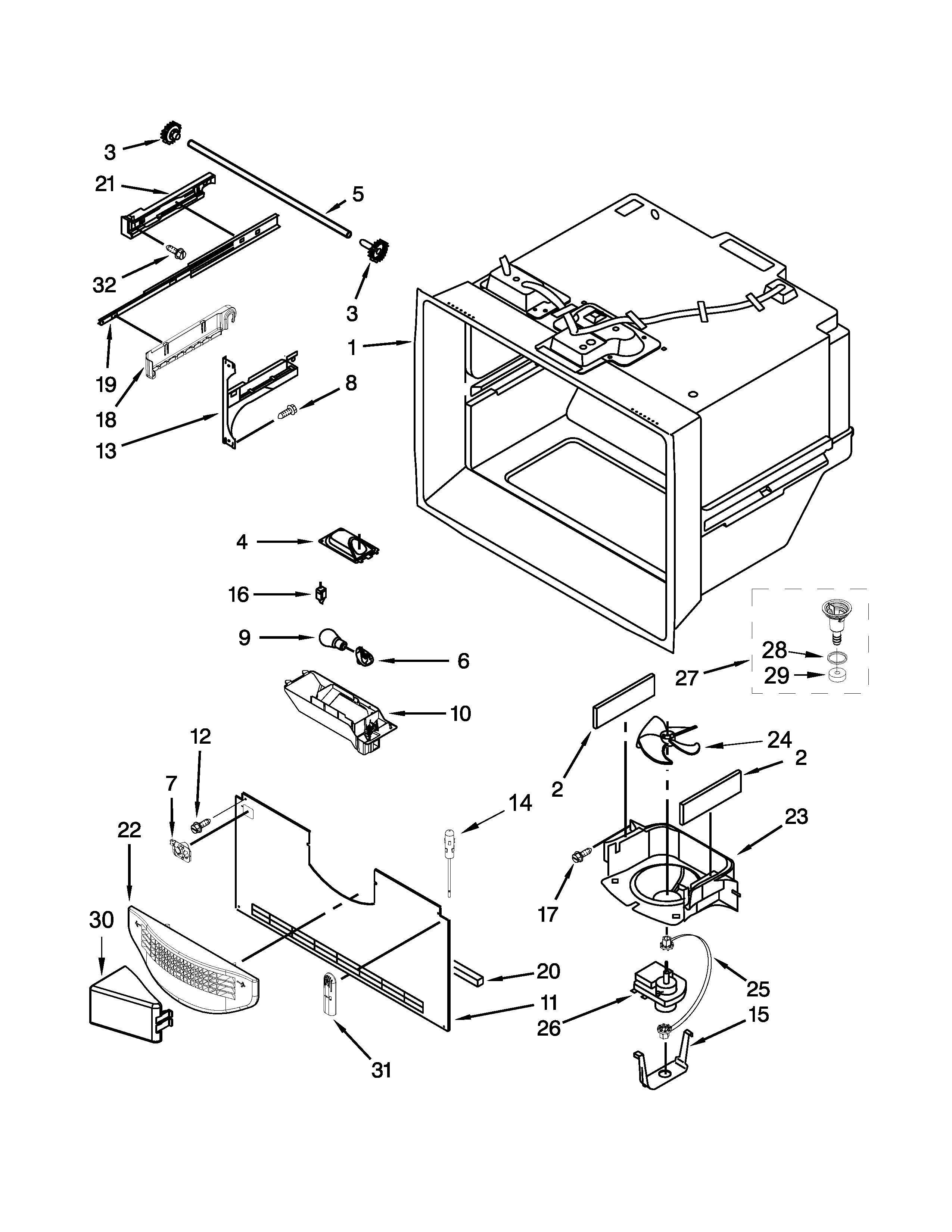 Jenn-Air JFC2290RTB00 freezer liner parts diagram