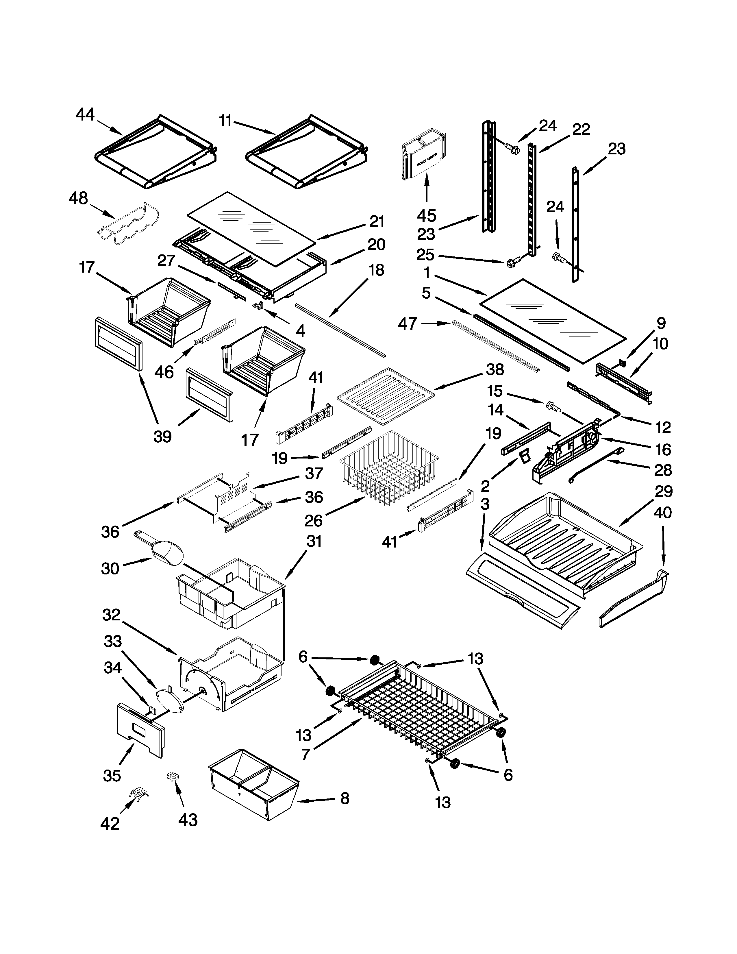 Jenn-Air JFC2290RTB00 shelf parts diagram