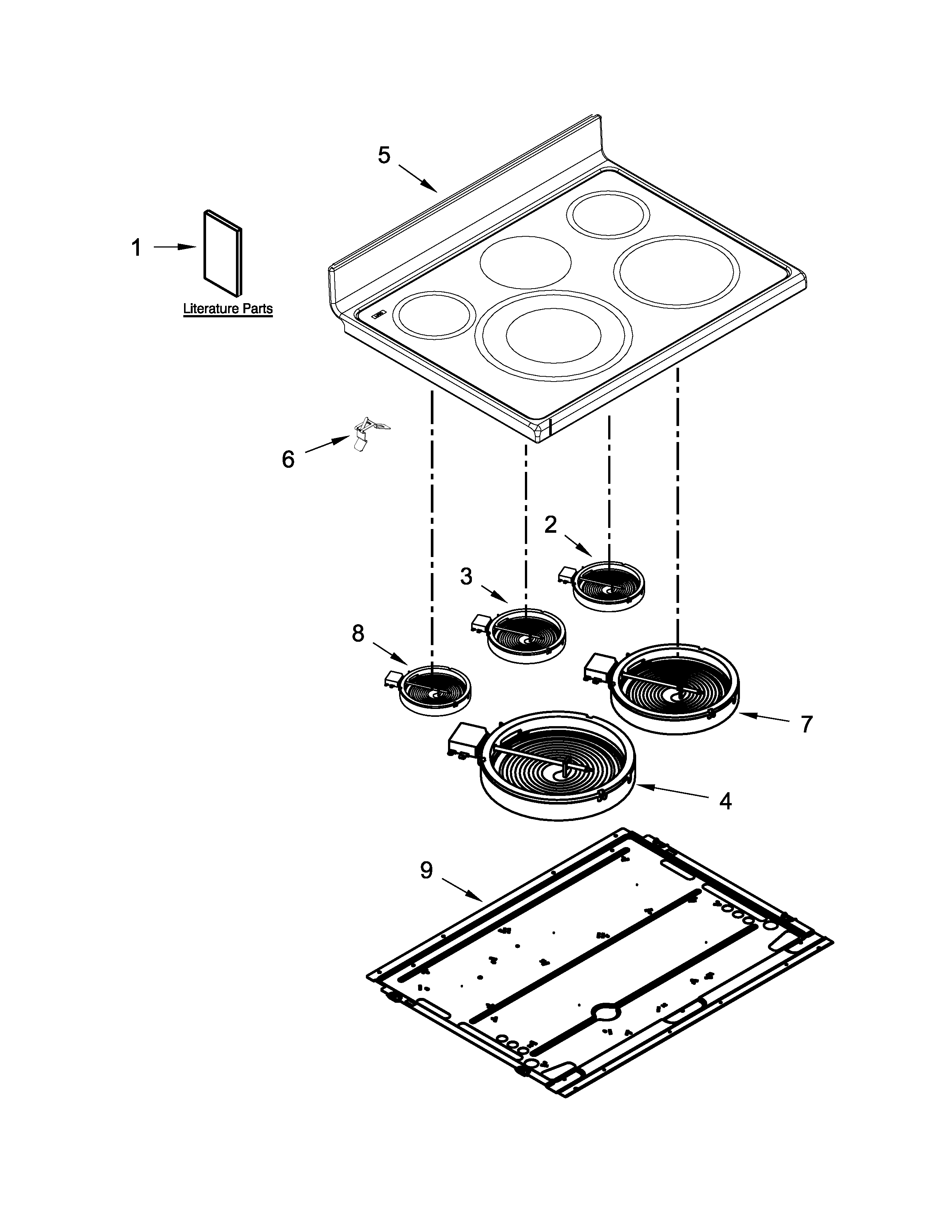 Whirlpool YWGE755C0BH2 cooktop parts diagram