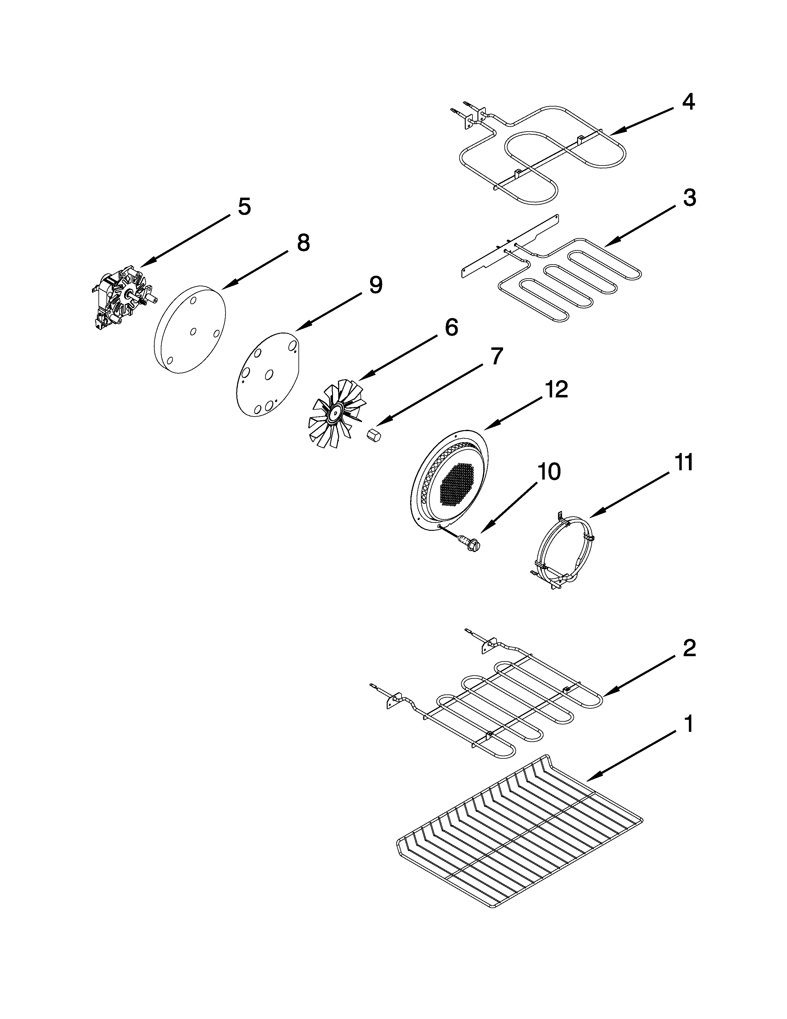 Whirlpool YWGE755C0BH2 internal oven parts diagram