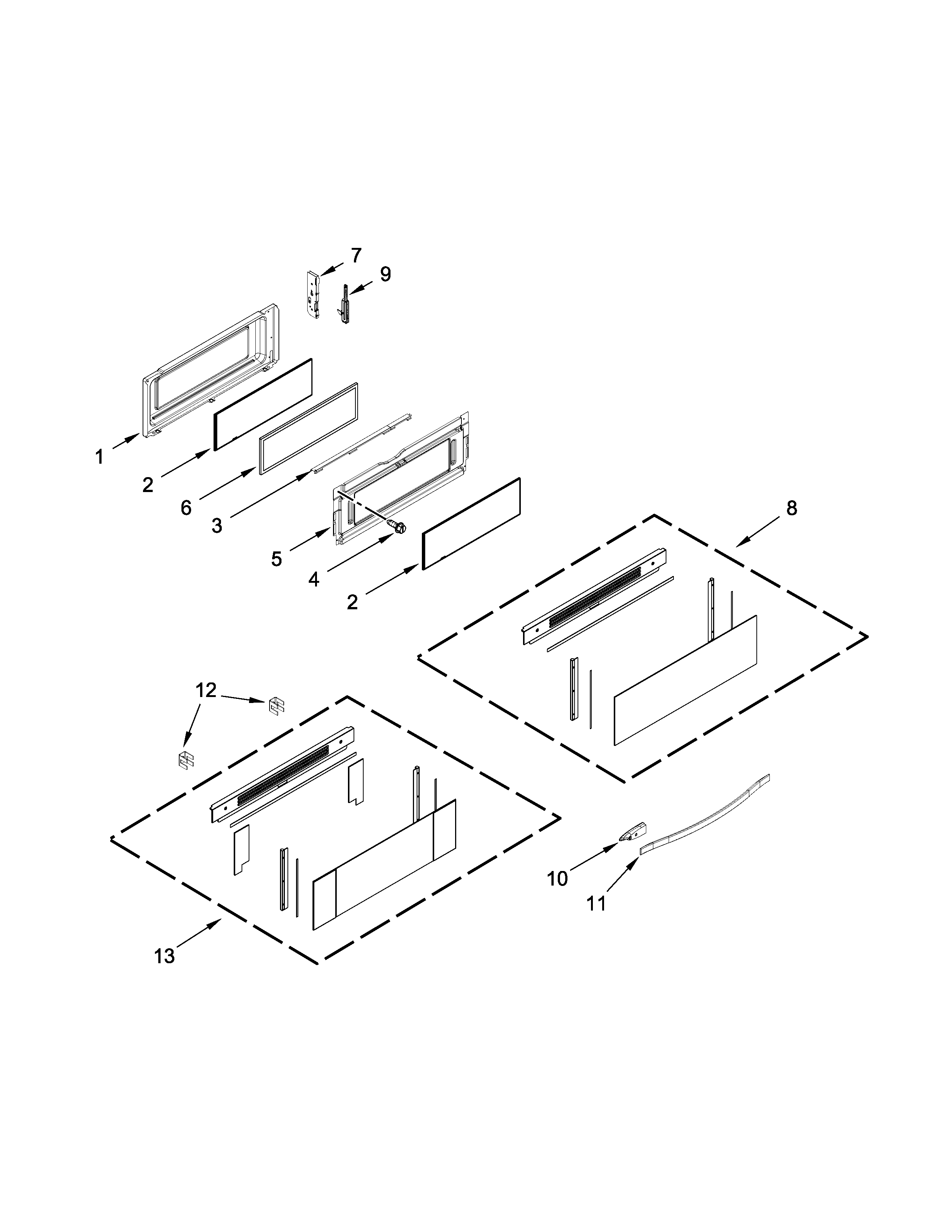 Whirlpool YWGE755C0BH2 upper door parts diagram