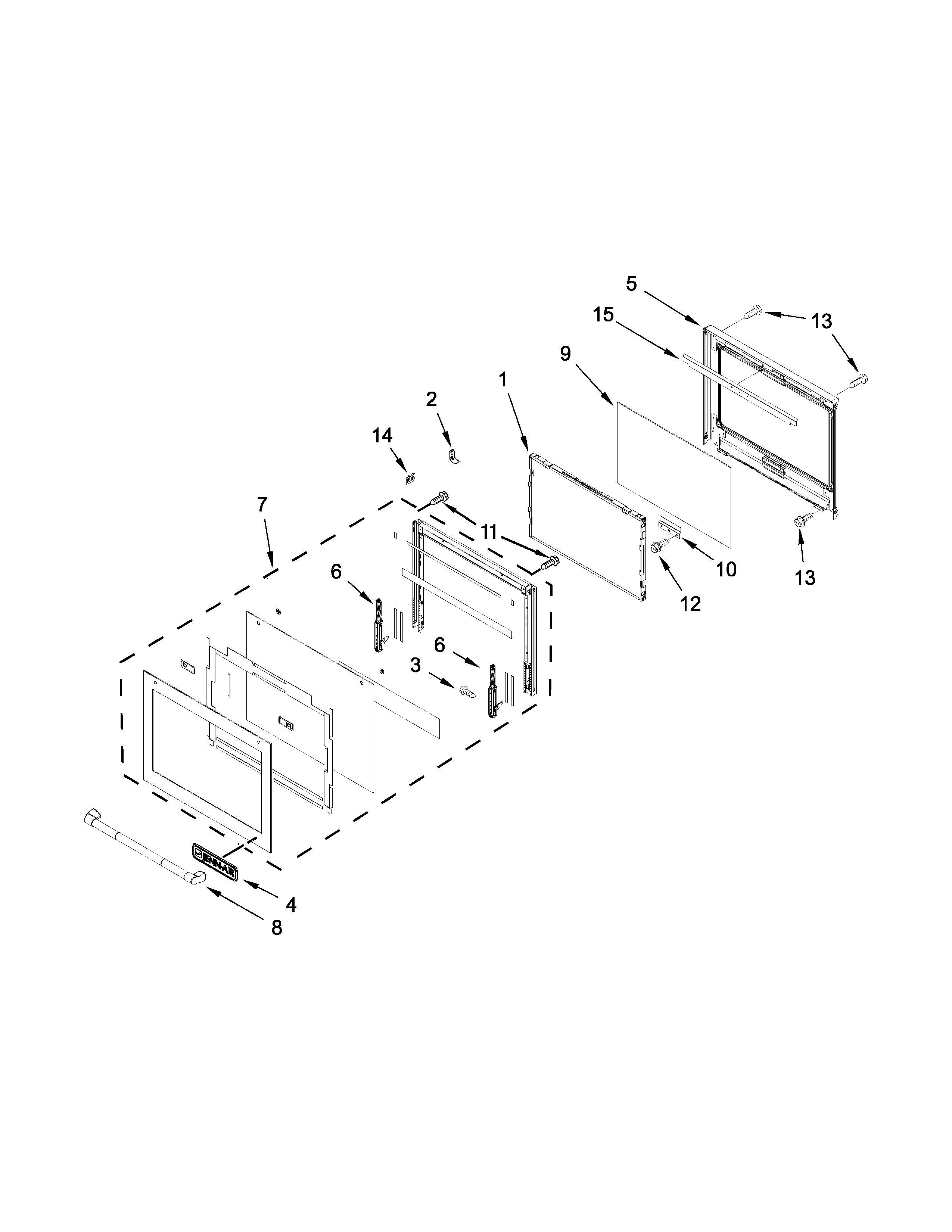 Jenn-Air JJW3430DP01 oven door parts diagram