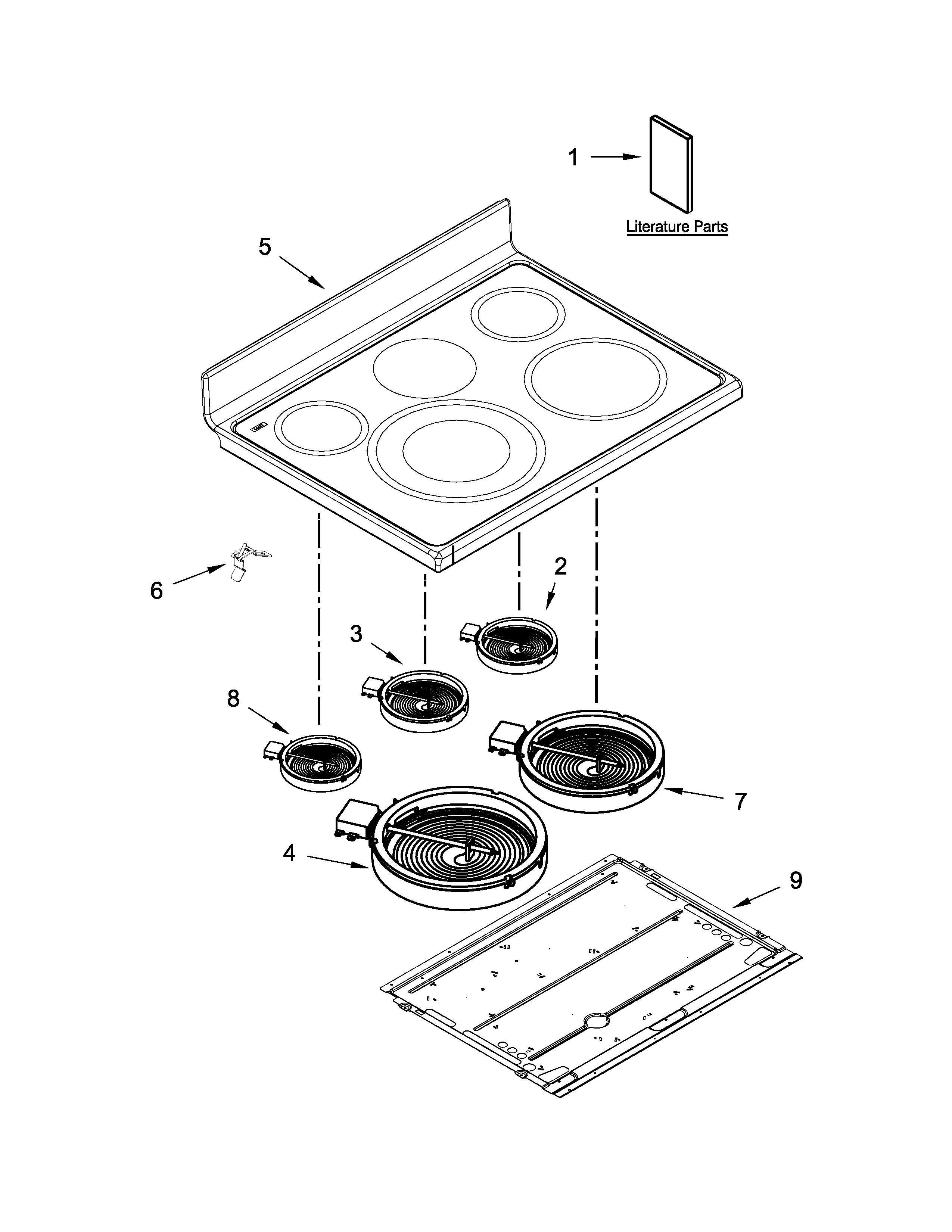 Whirlpool WGE755C0BS00 cooktop parts diagram