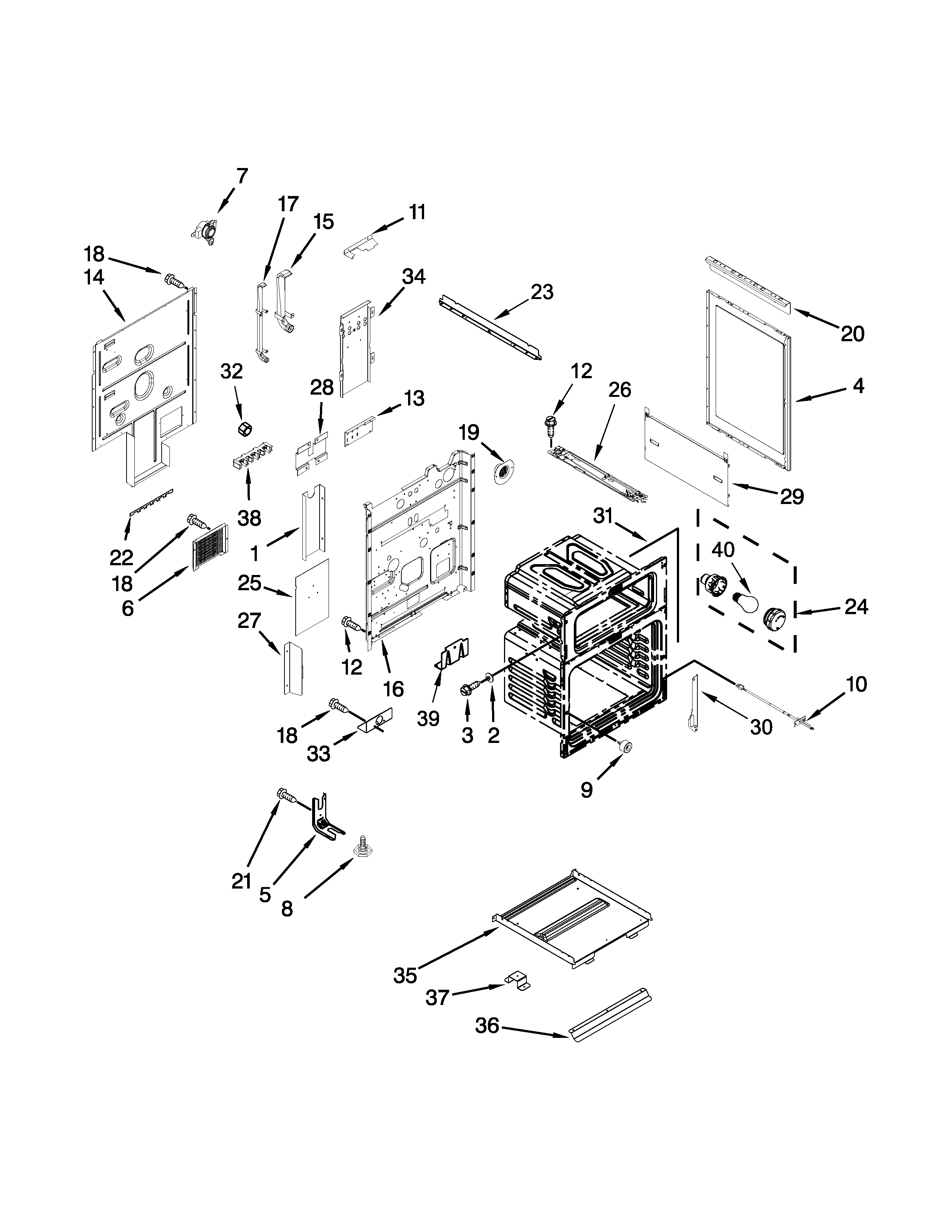 Whirlpool WGE755C0BS00 chassis parts diagram