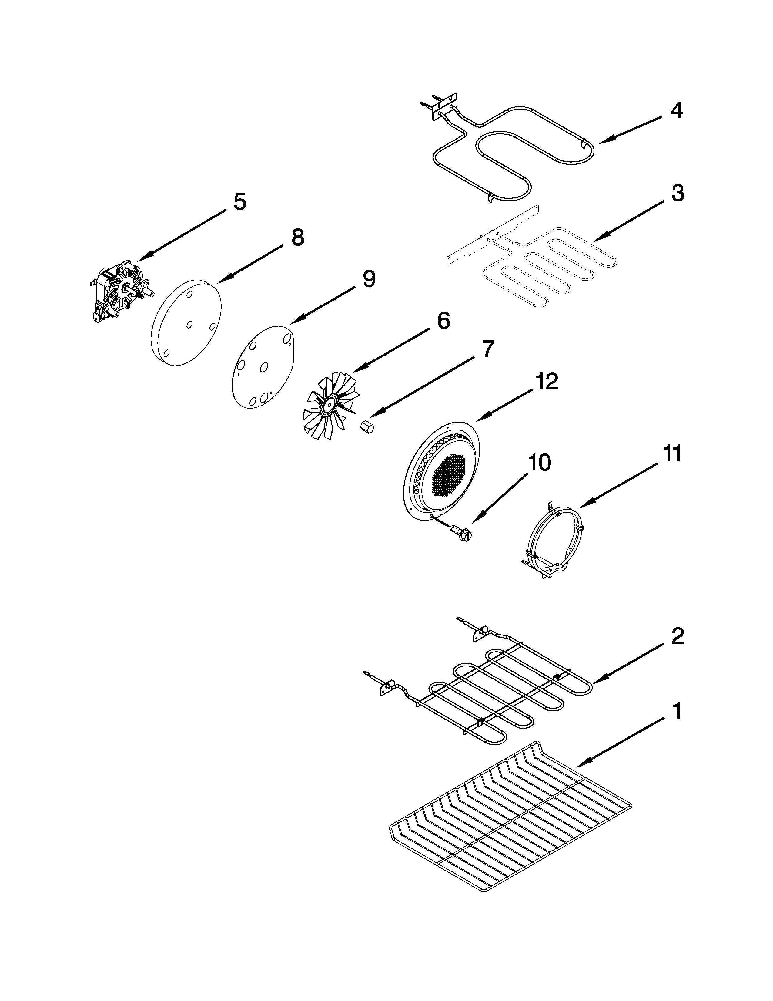 Whirlpool WGE755C0BS00 internal oven parts diagram