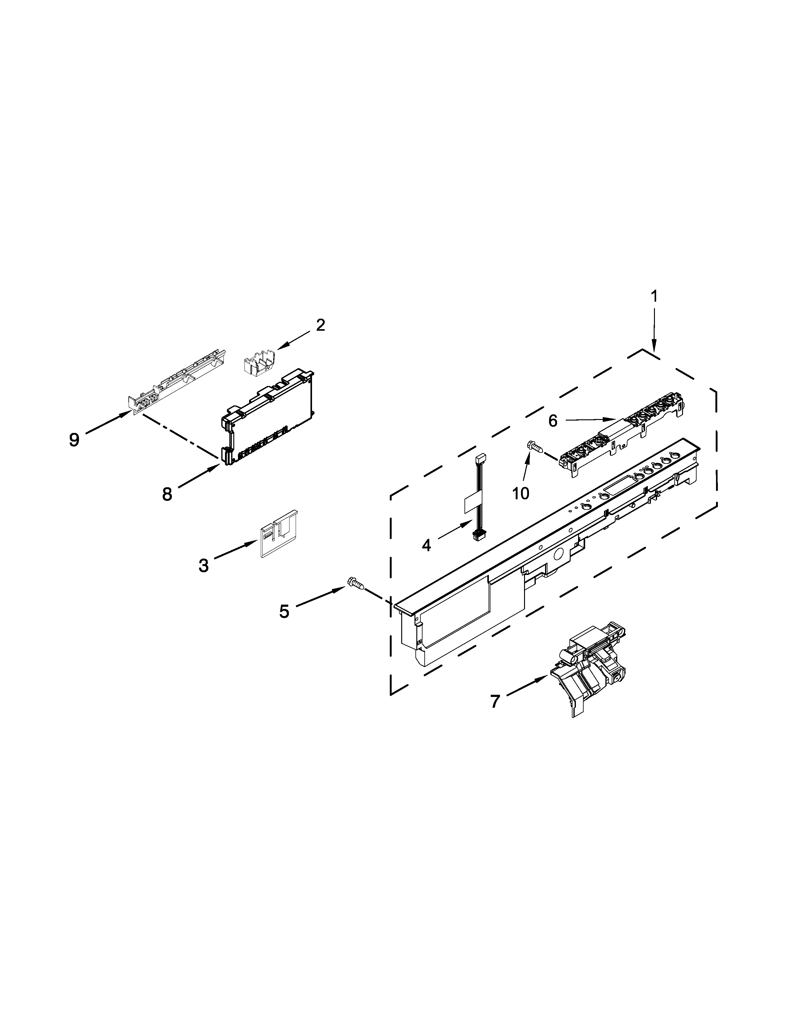 Whirlpool WDT720PADM2 control panel and latch parts diagram