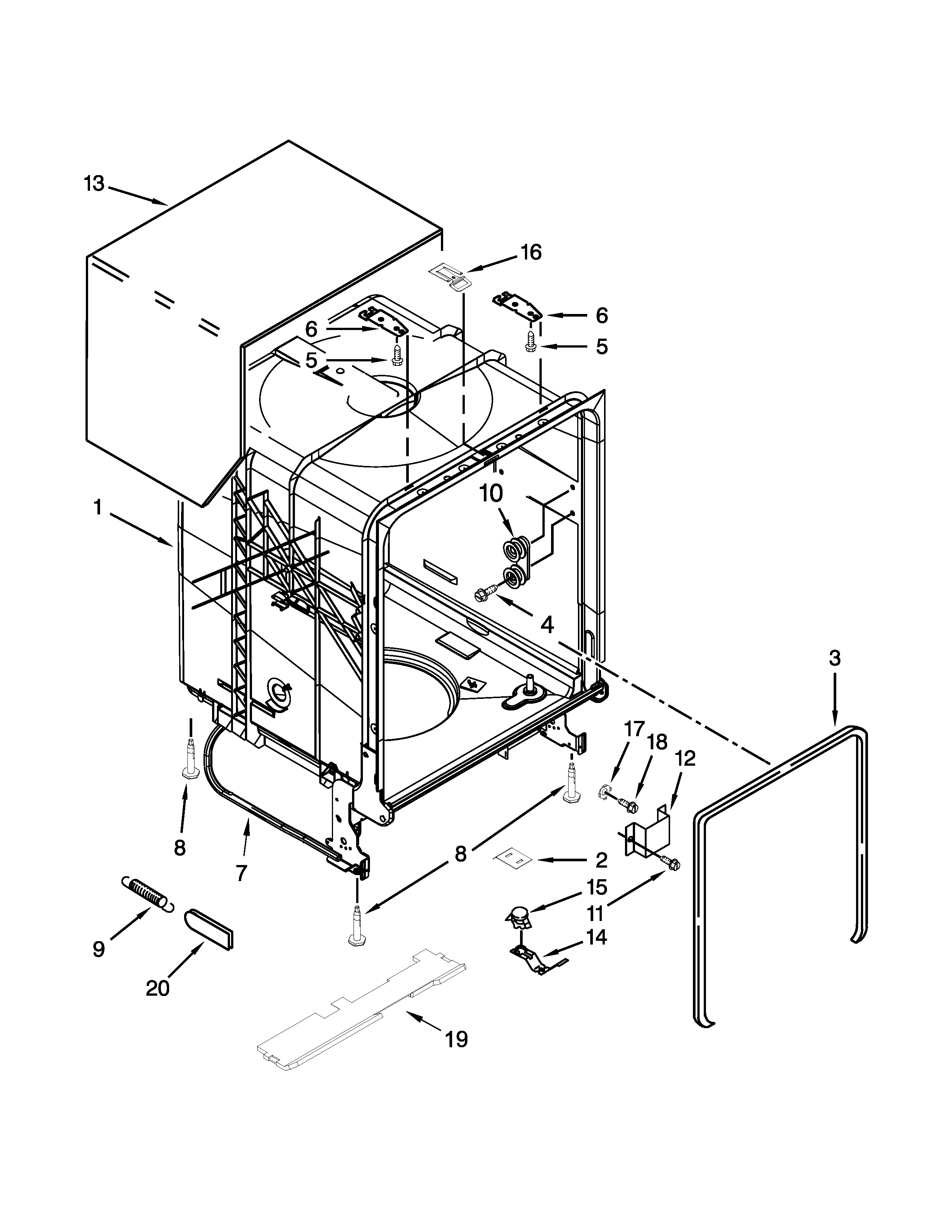Whirlpool WDT720PADM2 tub and frame parts diagram
