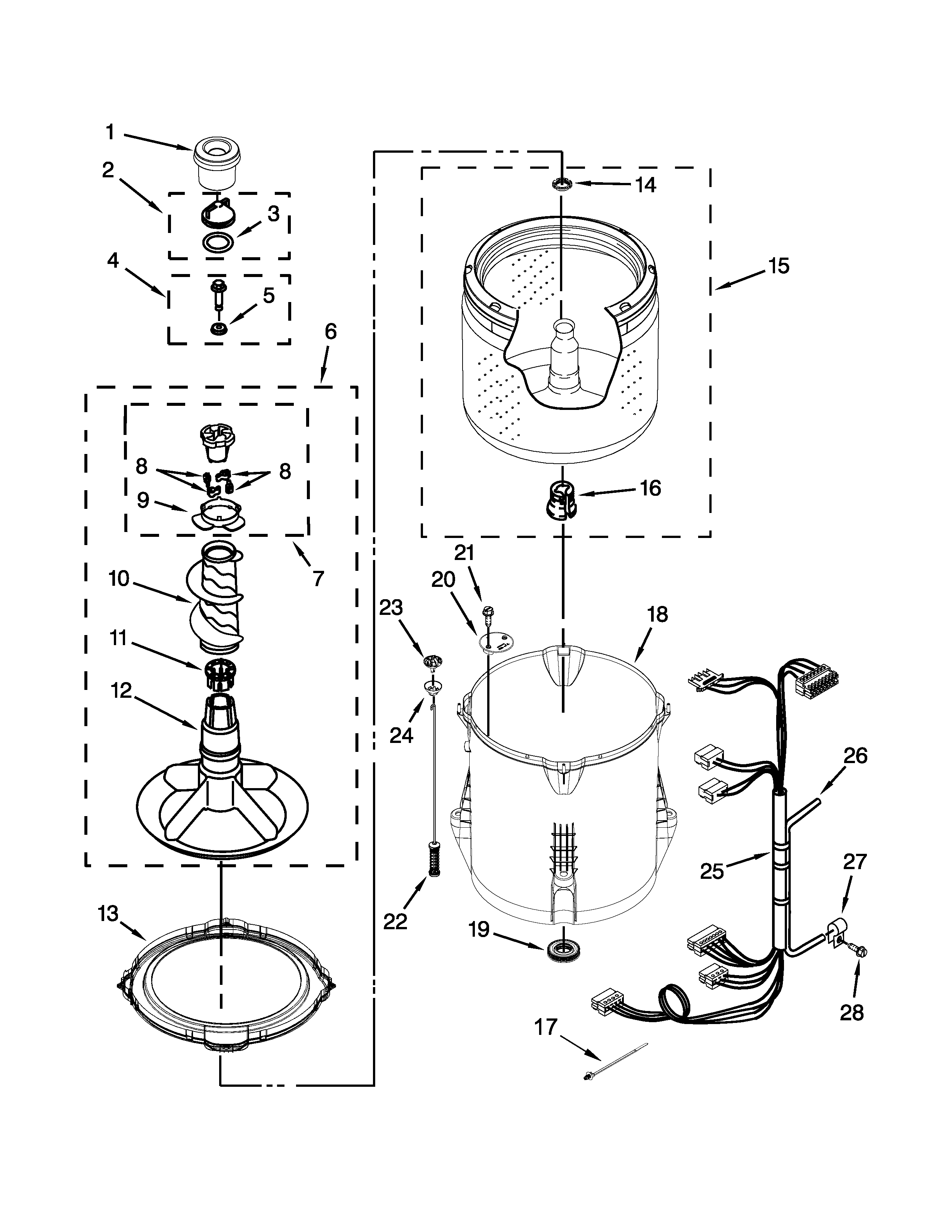 Whirlpool 7MWTW1502BM1 basket and tub parts diagram