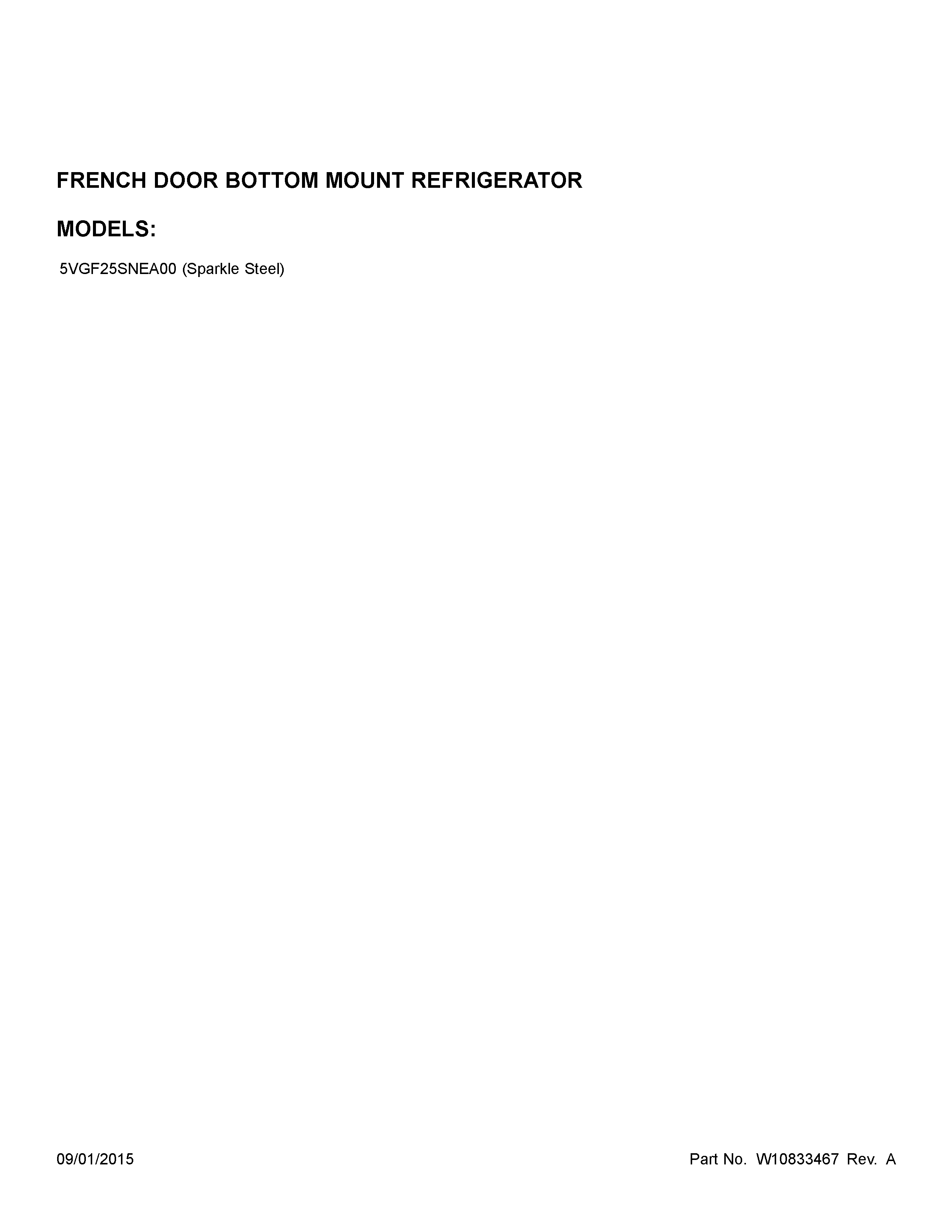 Whirlpool 5VGF25SNEA00 cover sheet diagram