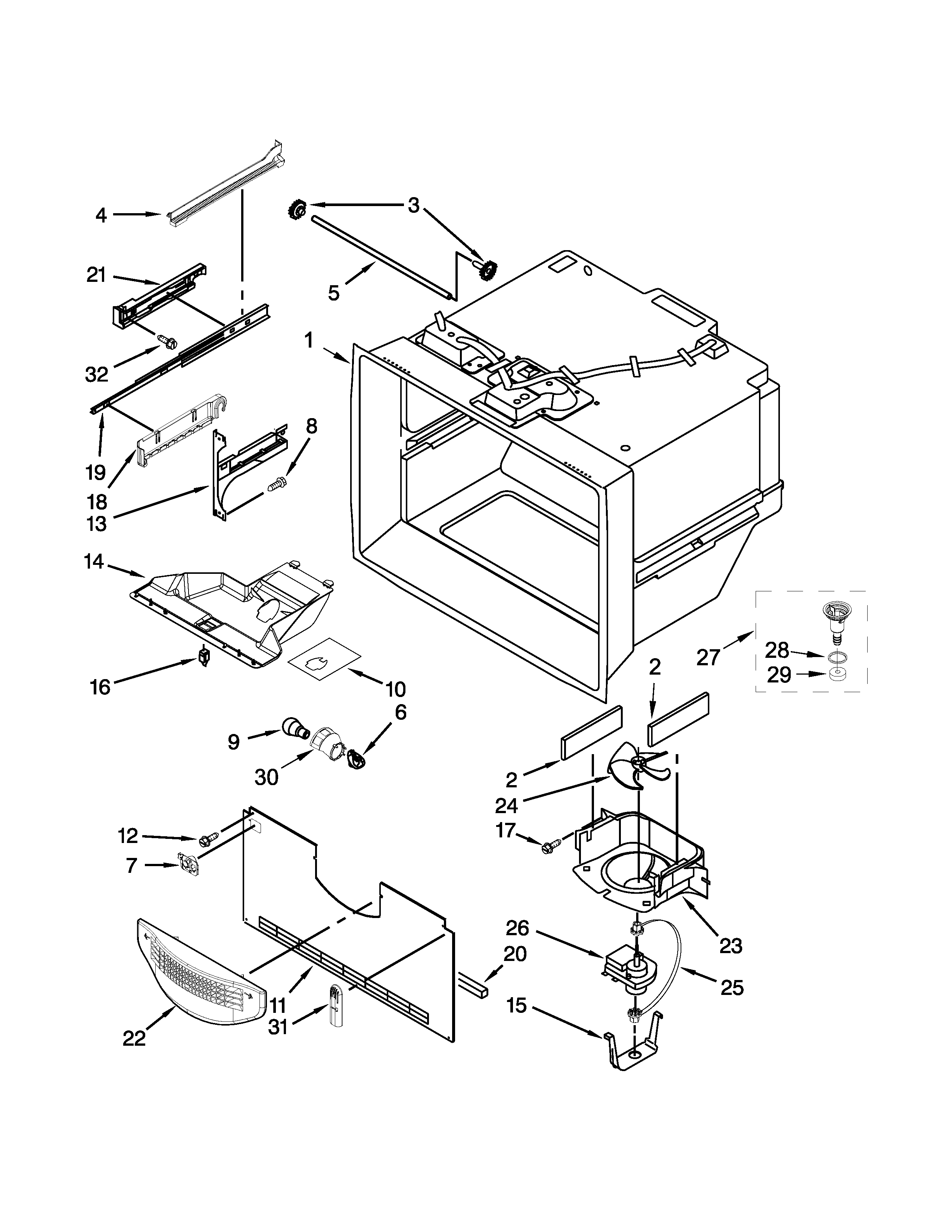 Whirlpool 5VGF25SNEA00 freezer liner parts diagram
