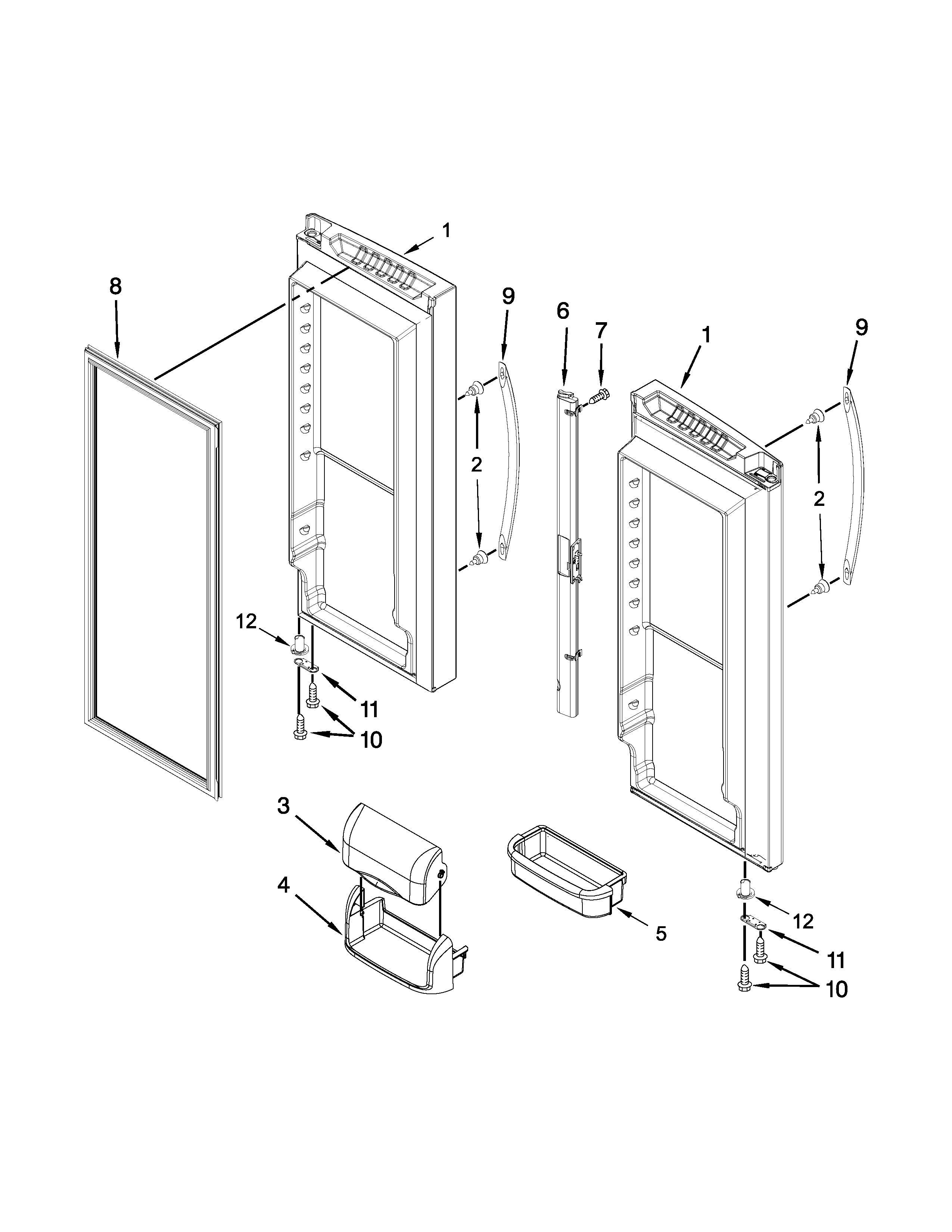 Whirlpool 5VGF25SNEA00 refrigerator door parts diagram